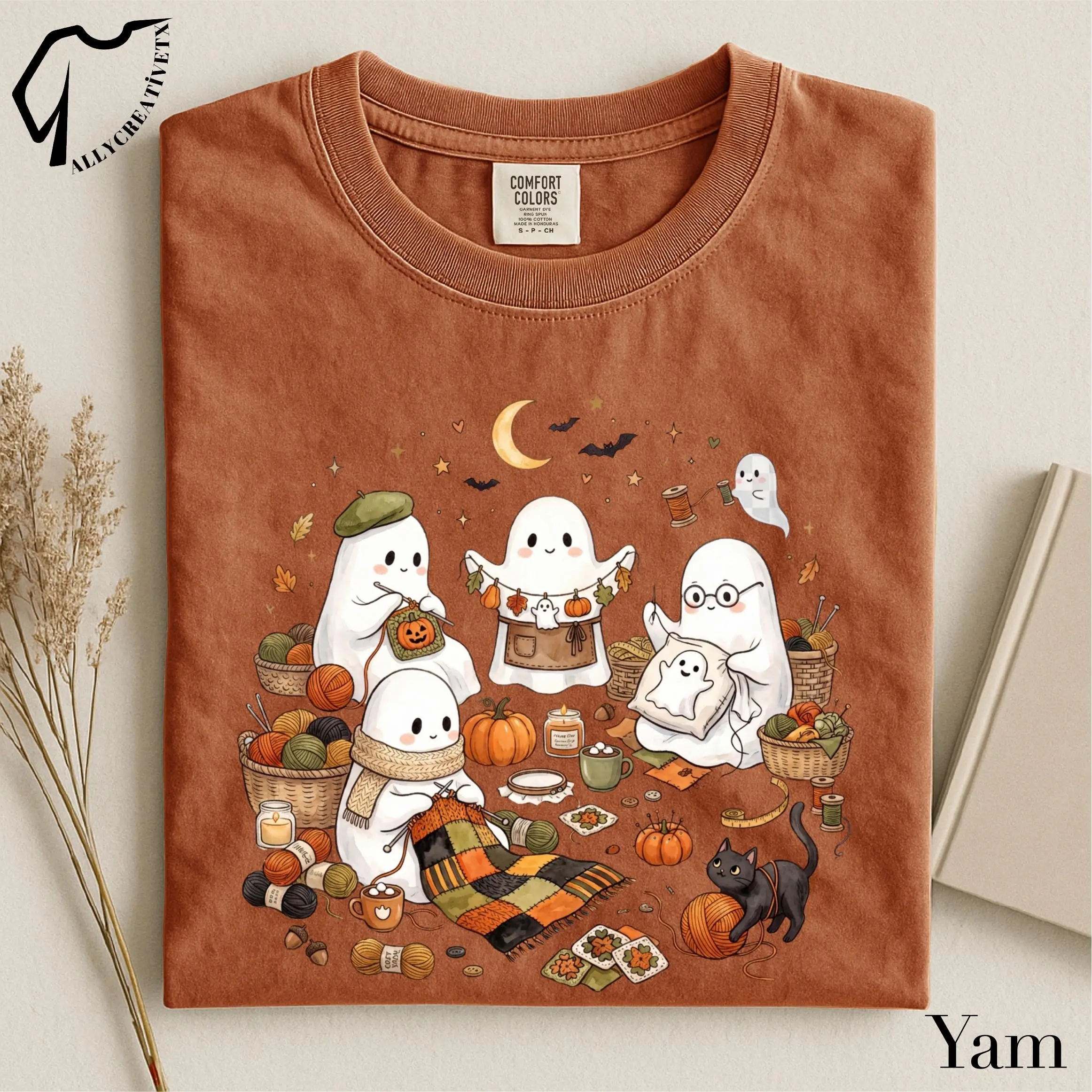 Halloween Knitting Ghost Shirt, Cozy Fall Yarn Graphic Tee, Spooky Season Gift for Knitters - photo 3