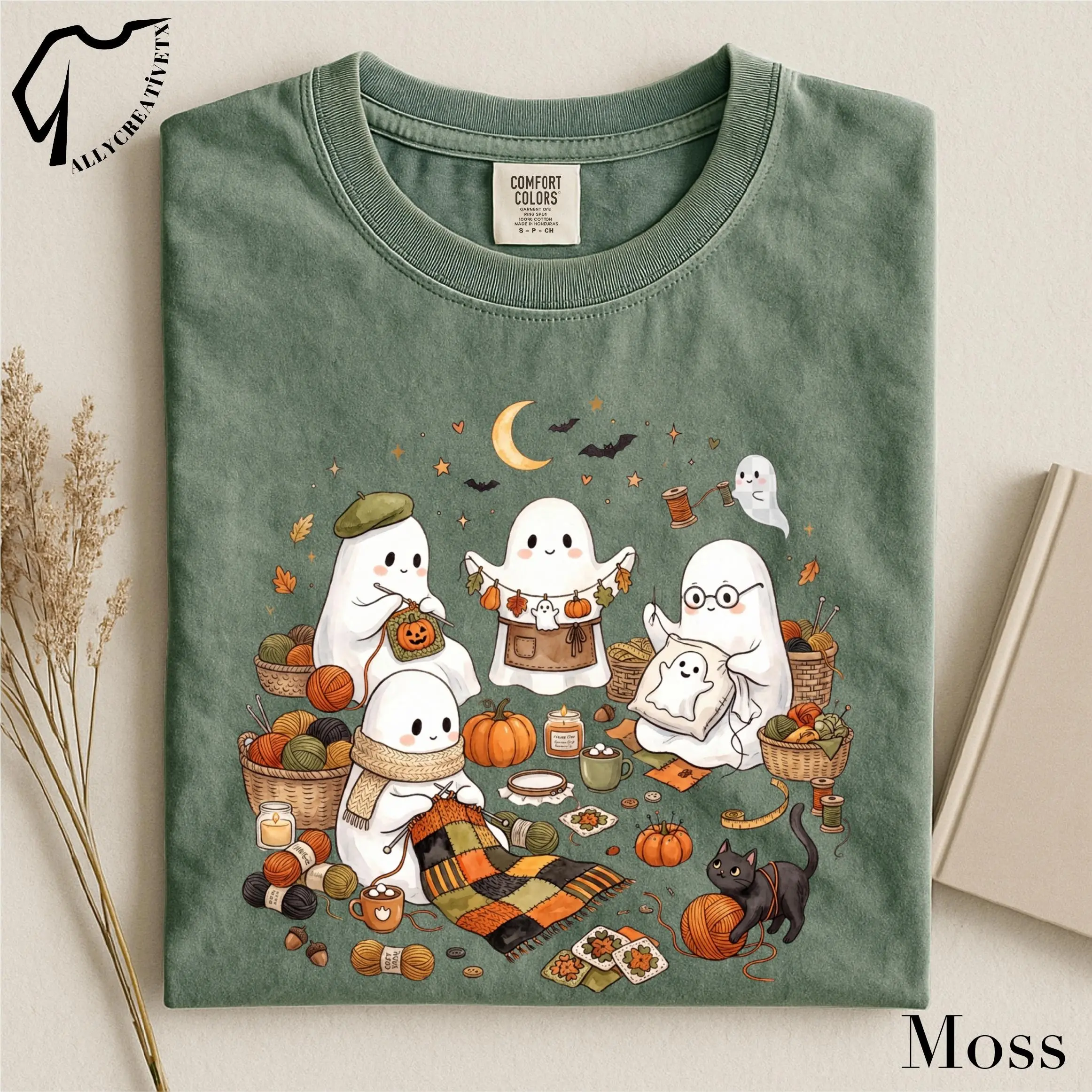 Halloween Knitting Ghost Shirt, Cozy Fall Yarn Graphic Tee, Spooky Season Gift for Knitters - photo 4