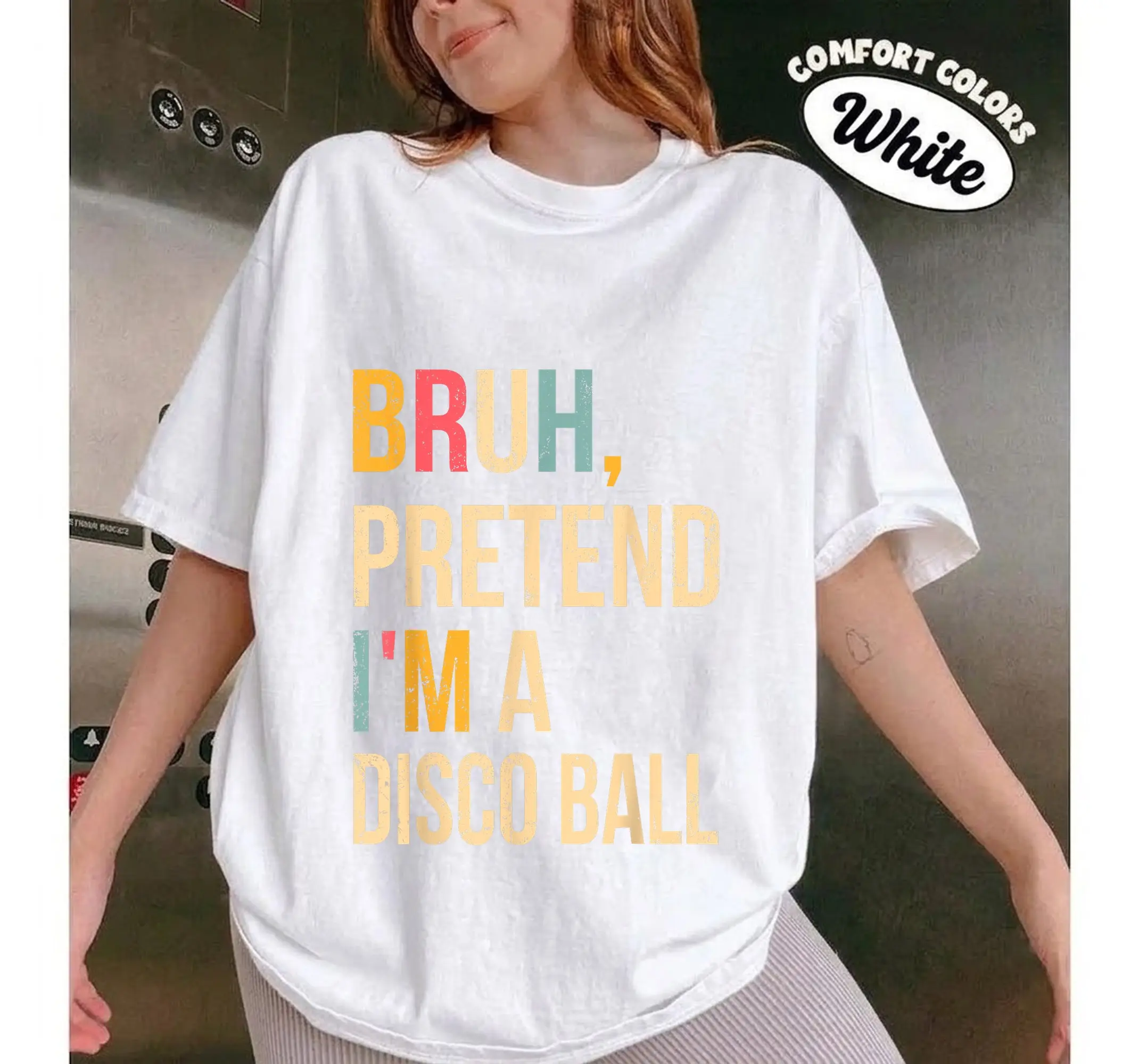 Halloween Lazy Costume T-Shirt, Funny Pretend I'm A Disco Ball Easy DIY Unisex Graphic Tee