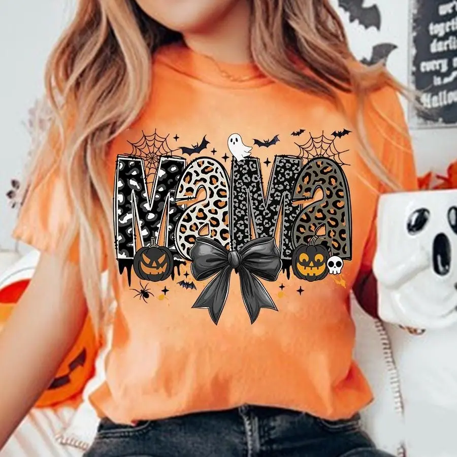 Halloween Mama Leopard Print Pullover Sweatshirt, Coquette Scary Spooky Season Crewneck for Moms - photo 2