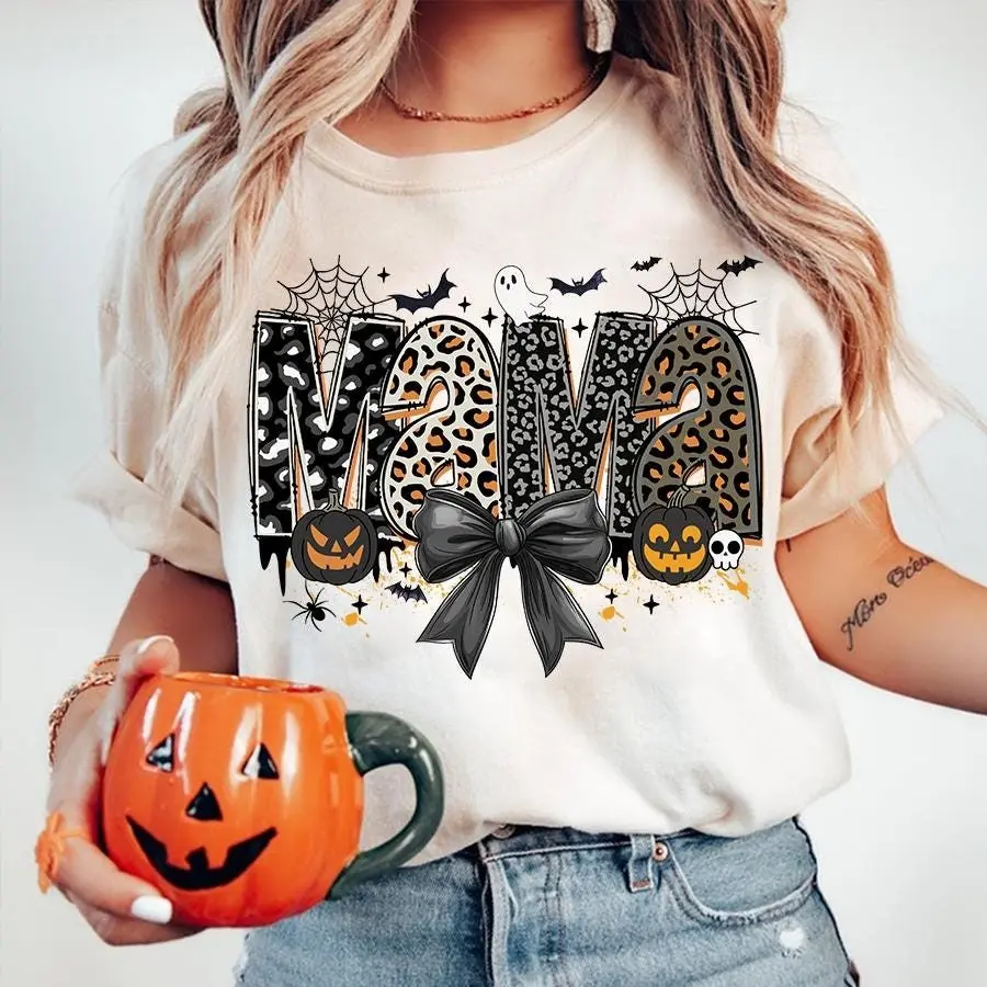 Halloween Mama Leopard Print Pullover Sweatshirt, Coquette Scary Spooky Season Crewneck for Moms - photo 4