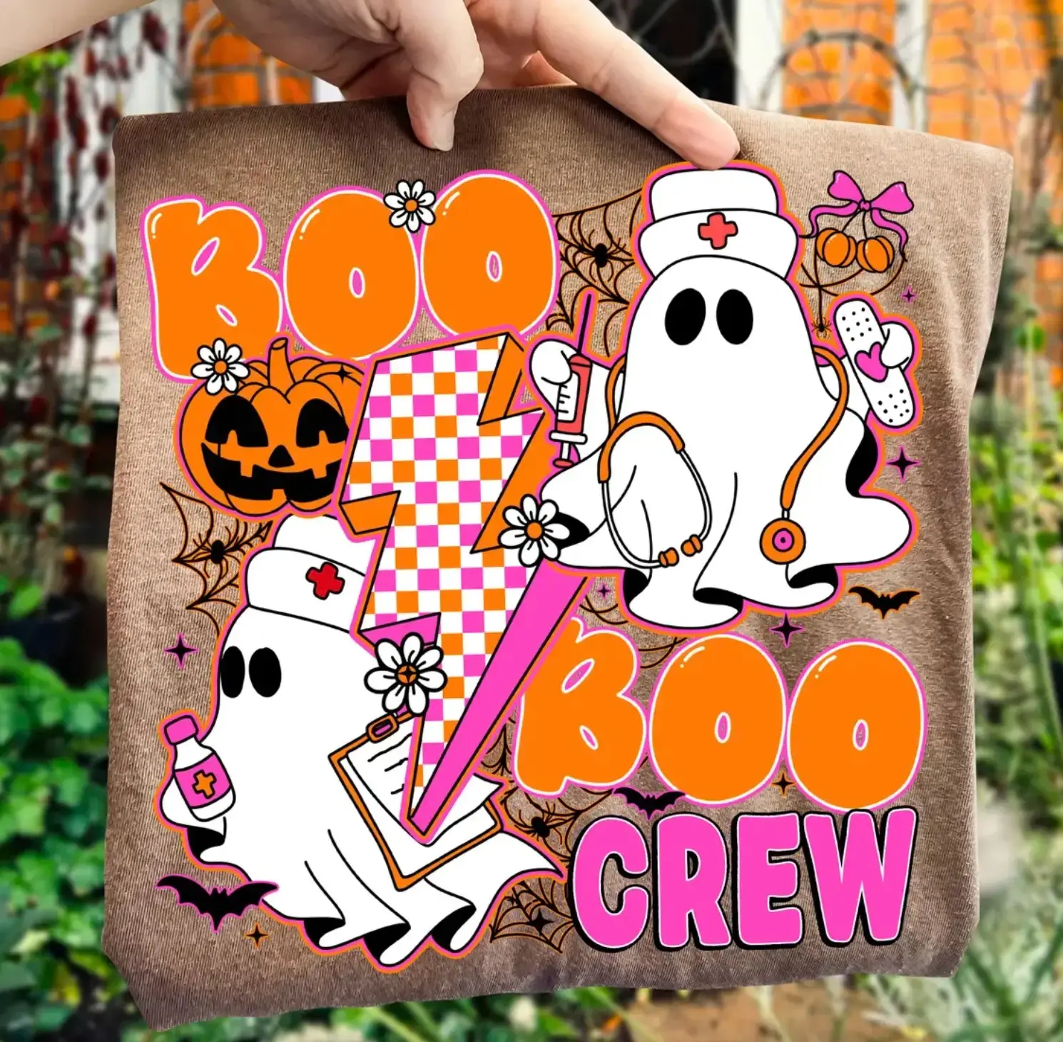 Halloween Neon Nurse Sweatshirt, Boo Boo Crew Ghost Graphic Top, Nursing Fall Spooky Gift - photo 2