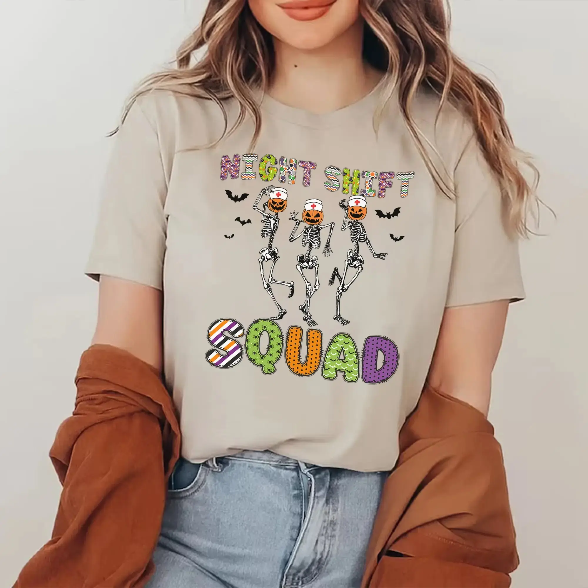 Halloween Night Shift Squad Nurse Shirt, Funny Nursing Crew Party Graphic Tee for Women - photo 5