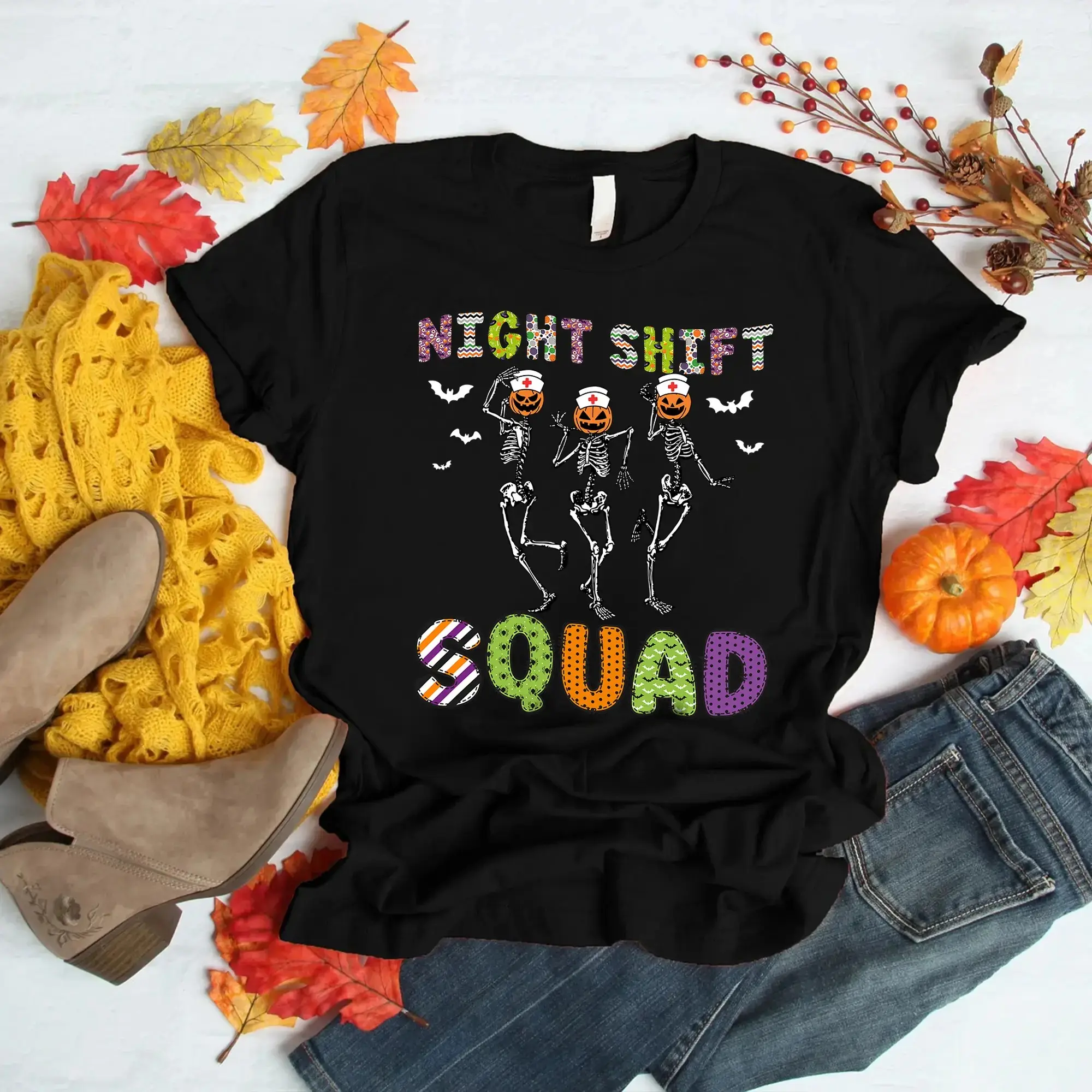 Halloween Night Shift Squad Nurse Sweatshirt, Funny Nursing Crew Party Graphic Crewneck for Women - photo 3