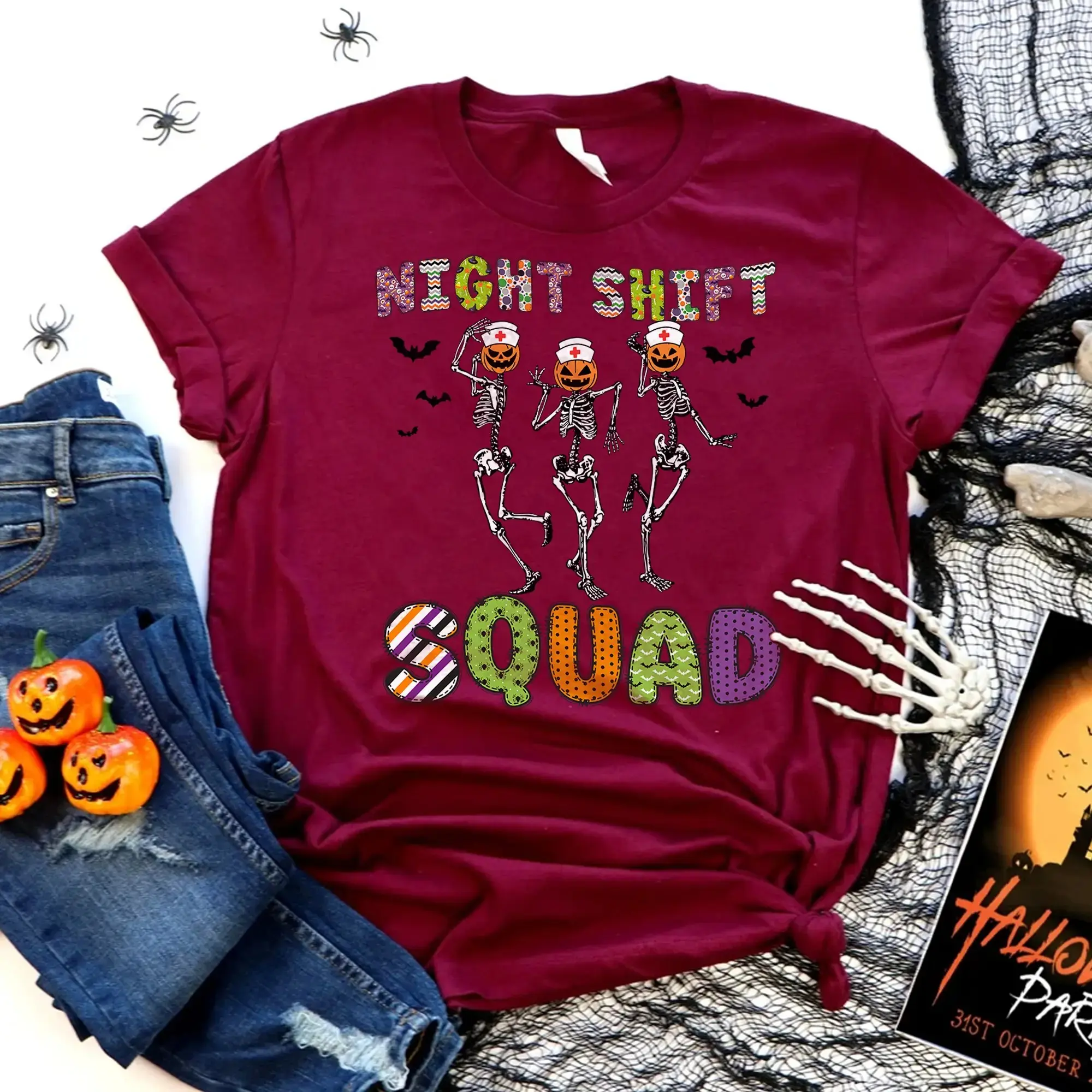 Halloween Night Shift Squad Nurse Sweatshirt, Funny Nursing Crew Party Graphic Crewneck for Women - photo 4