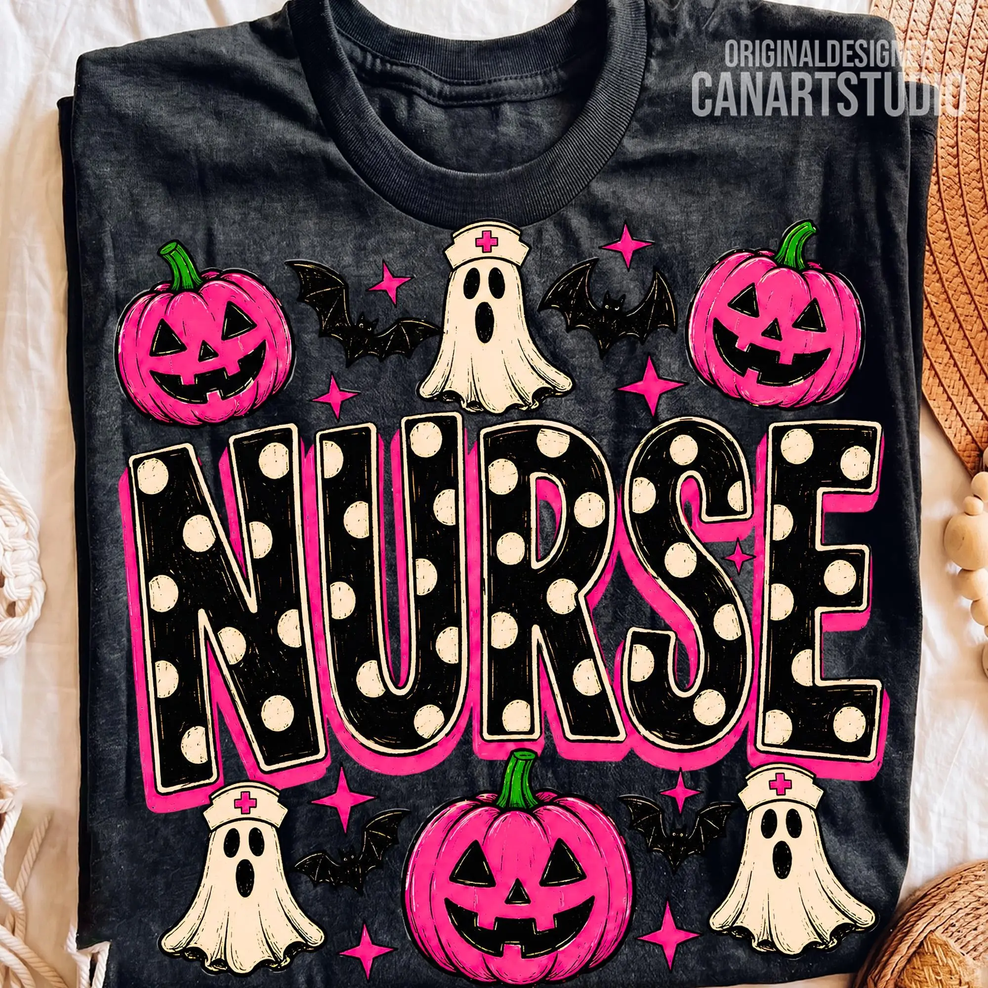 Comfort Colors Halloween Nurse T-Shirt, Cute Polka Dot Ghost Graphic Tee, Nursing Gift