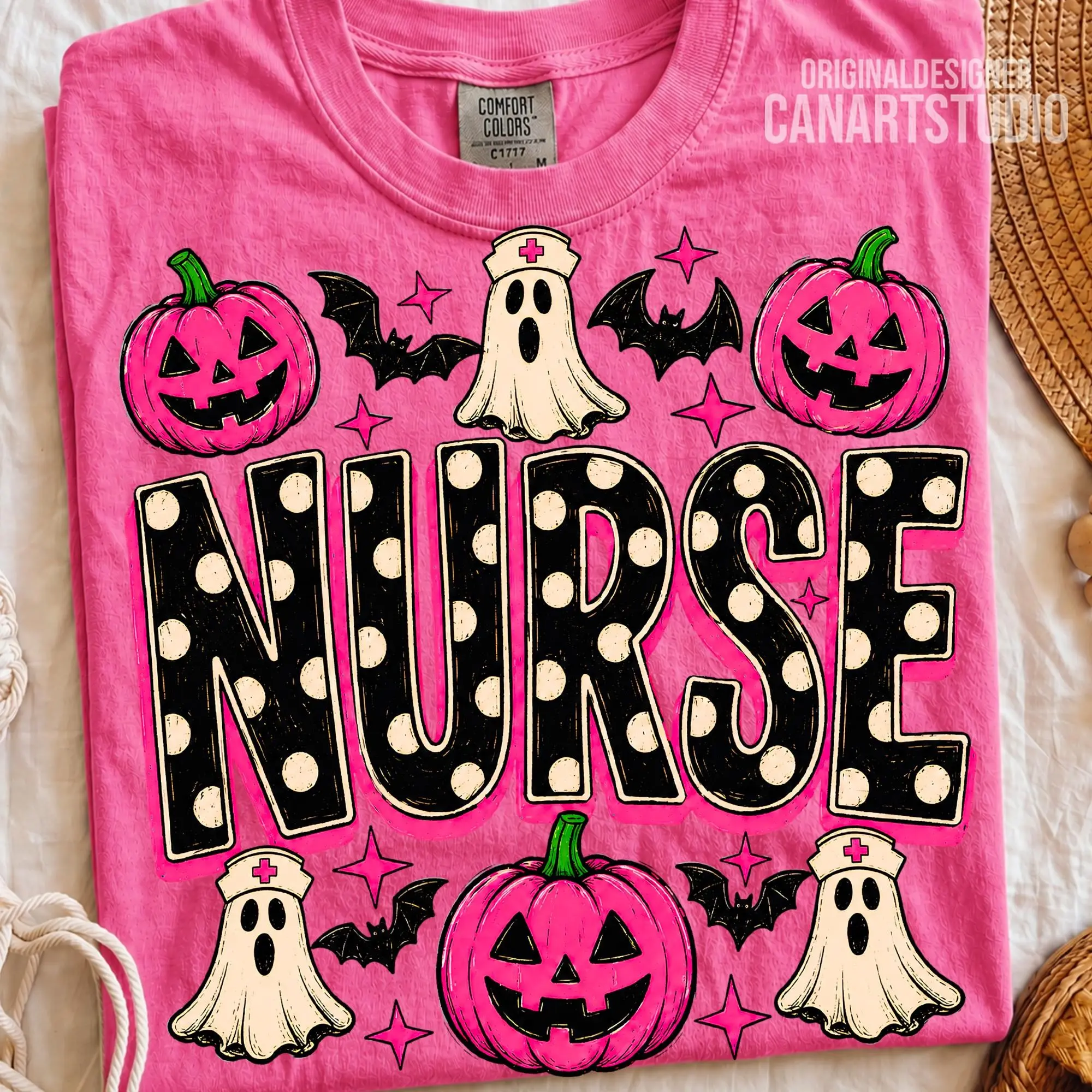 Comfort Colors Halloween Nurse T-Shirt, Cute Polka Dot Ghost Graphic Tee, Nursing Gift - photo 5