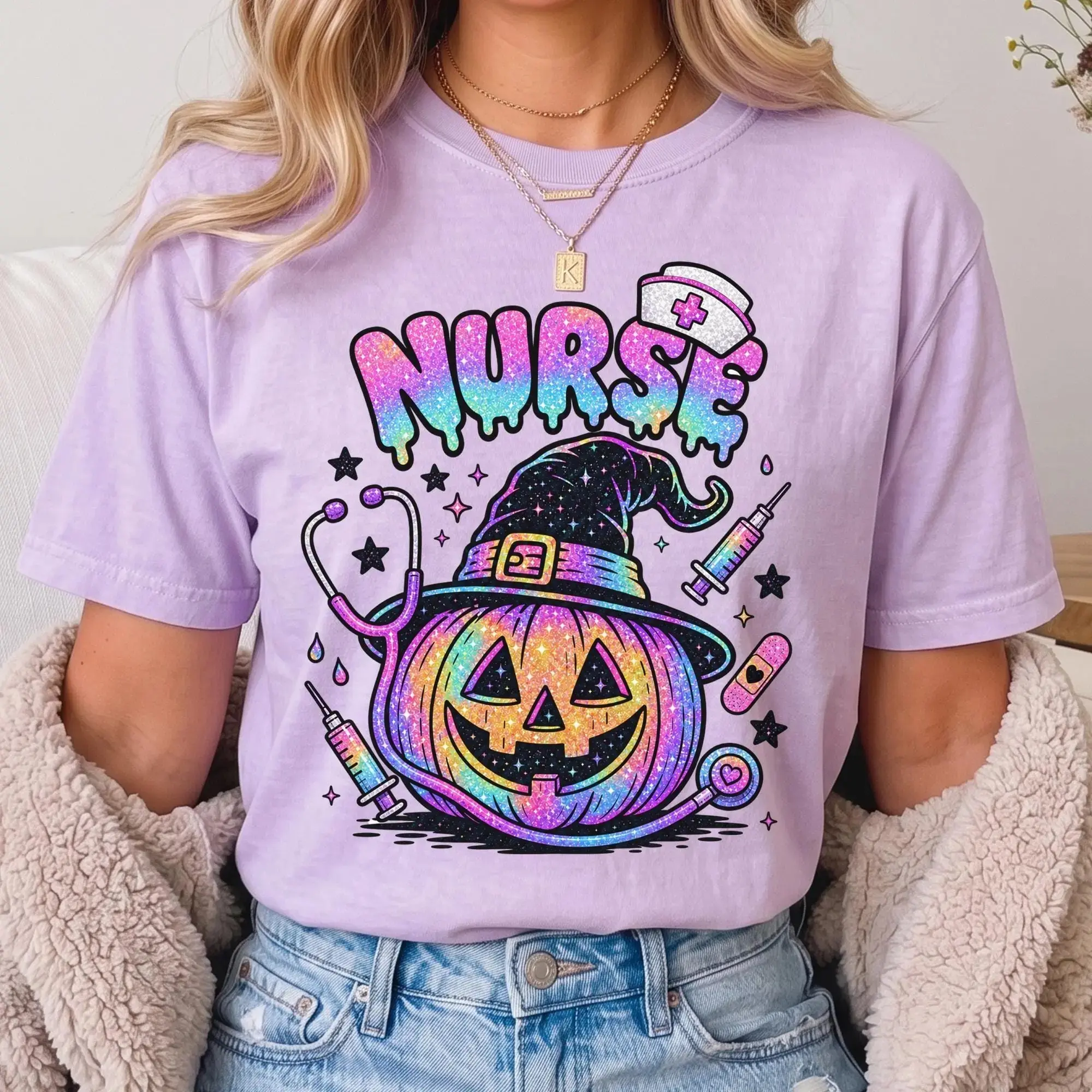 Comfort Colors Halloween Nurse Shirt, Spooky Witch Pumpkin Graphic Tee, Funny Nursing Life Gift