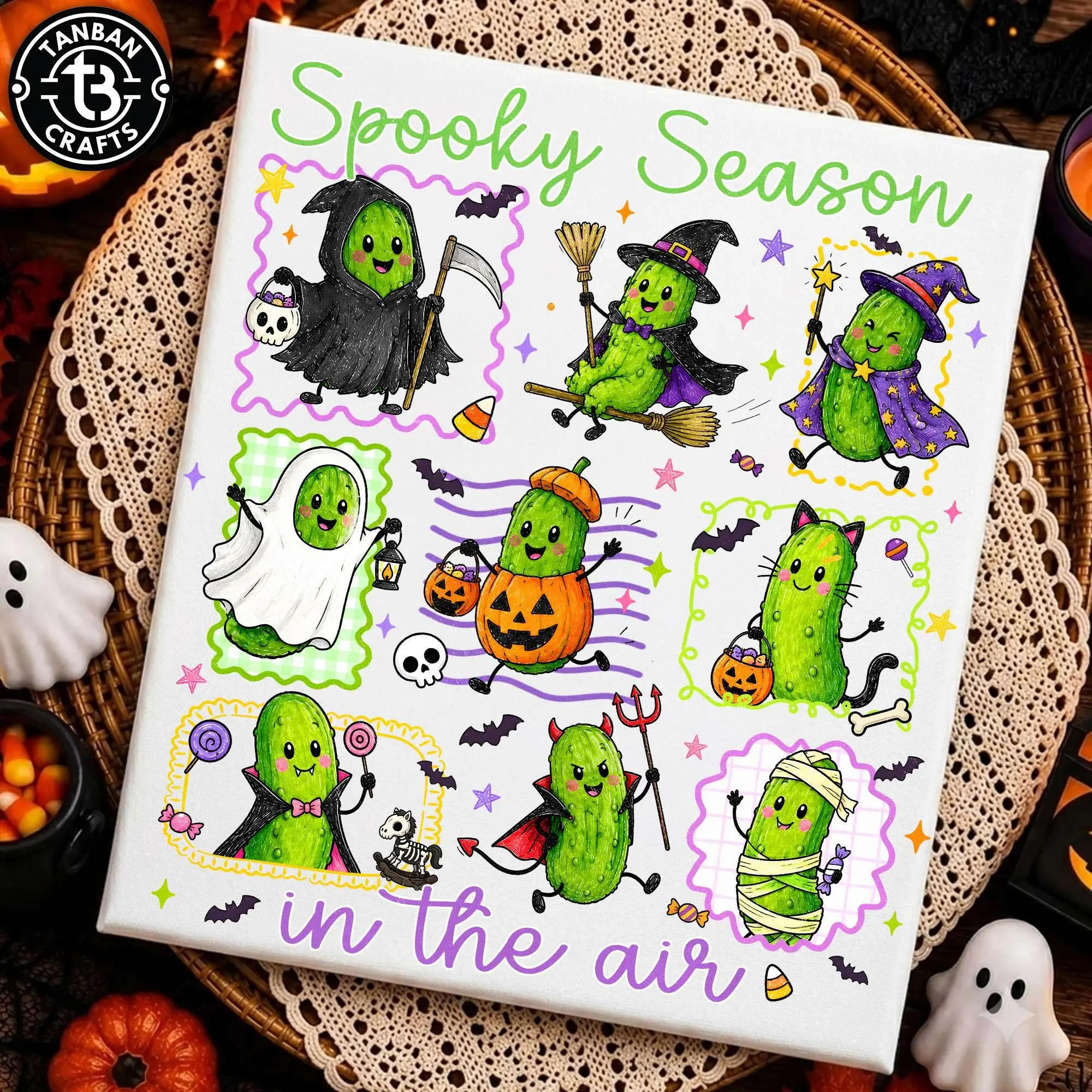 Comfort Colors Happy Halloween Pickle Shirt, Cute Trick or Treat Funny Witch Ghost Vampire Graphic Tee