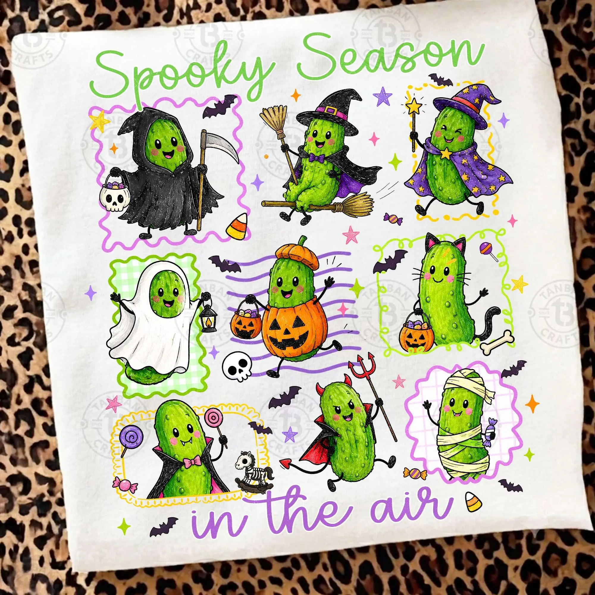 Comfort Colors Happy Halloween Pickle Shirt, Cute Trick or Treat Funny Witch Ghost Vampire Graphic Tee - photo 2