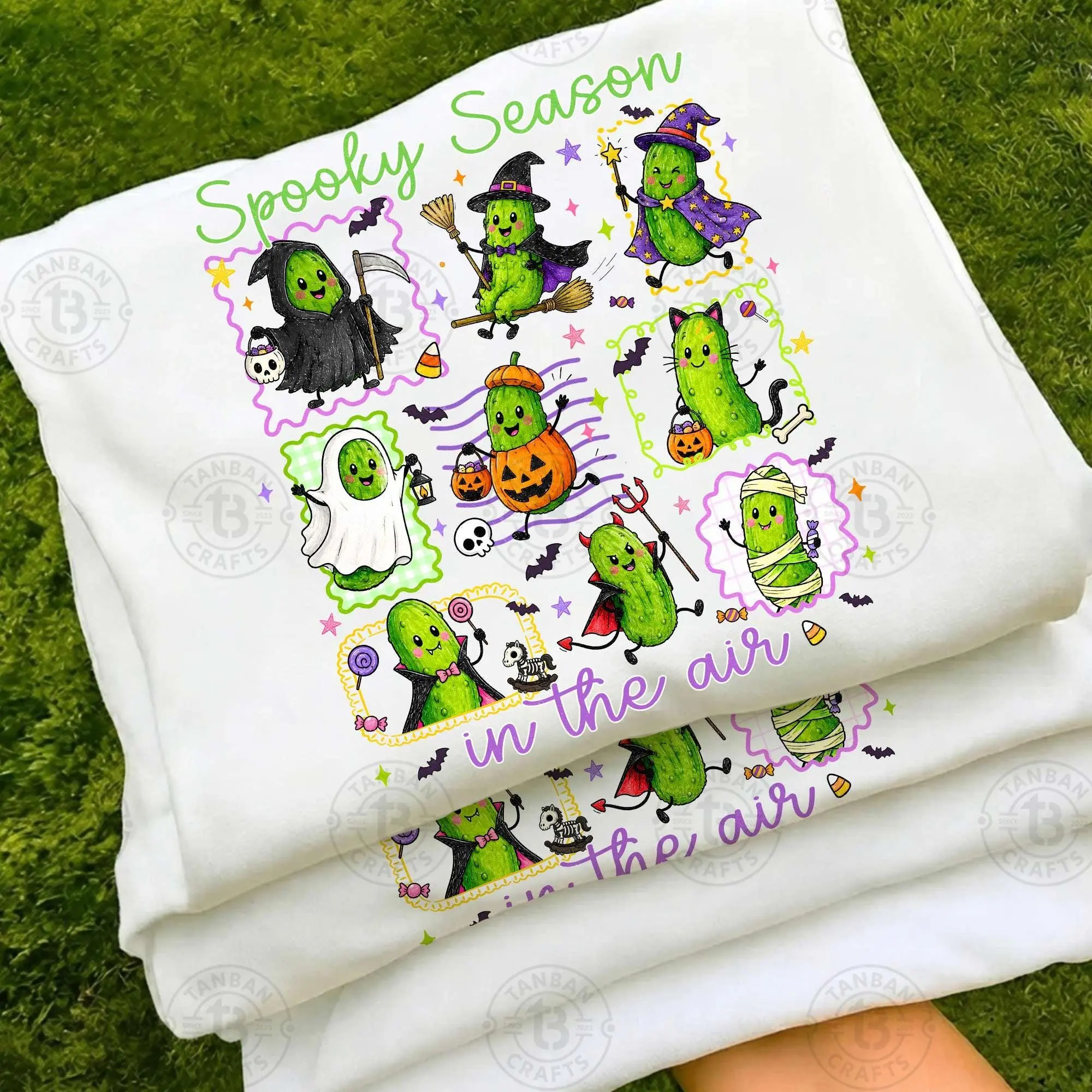 Comfort Colors Happy Halloween Pickle Shirt, Cute Trick or Treat Funny Witch Ghost Vampire Graphic Tee - photo 4