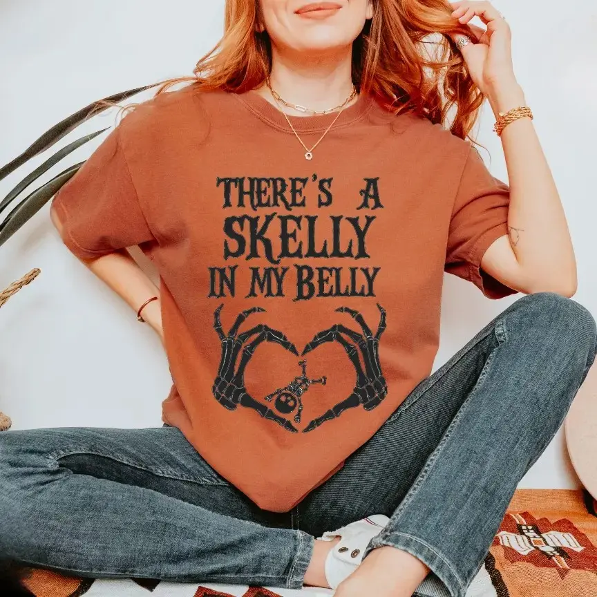 Halloween Pregnancy Announcement Shirt, Spooky Mama Comfort Colors Maternity Tee in Amber - photo 1