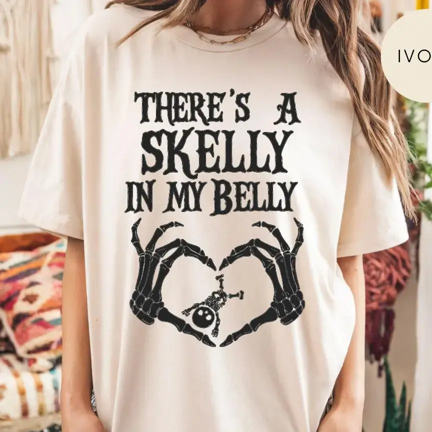 Halloween Pregnancy Announcement Shirt, Spooky Mama Comfort Colors Maternity Tee in Amber - photo 2
