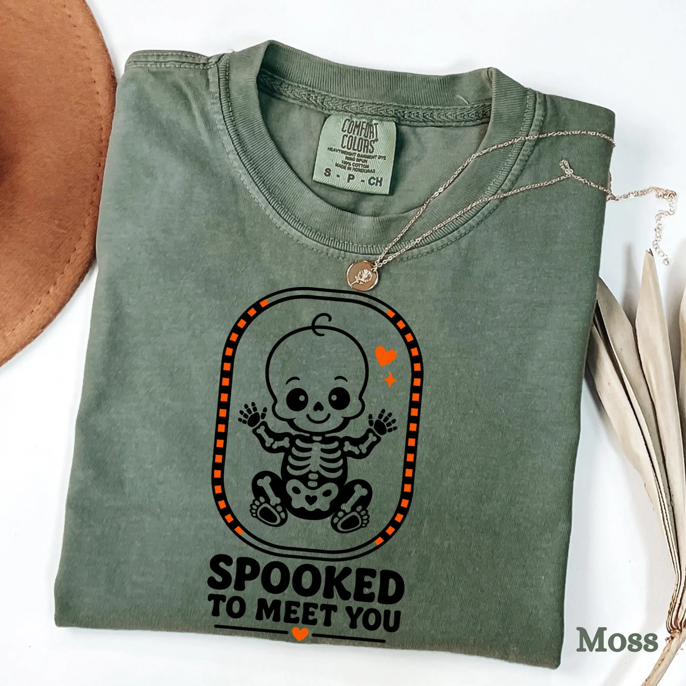 Comfort Colors Halloween Pregnancy Announcement Shirt, Skeleton Baby Reveal Tee, October Mama To Be Gift - photo 3