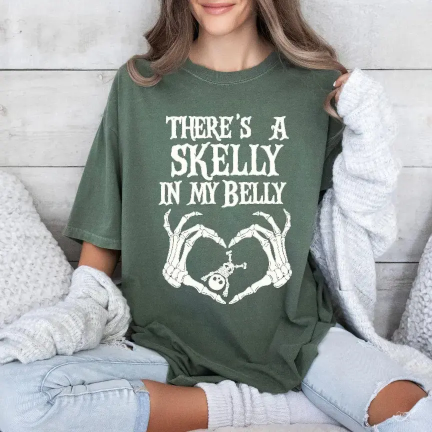 Halloween Pregnancy Announcement Shirt, Spooky Mama Comfort Colors Maternity Tee in Amber - photo 3