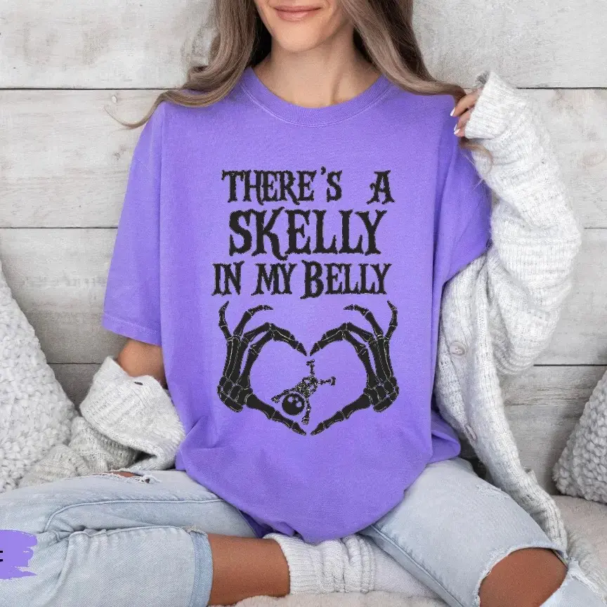 Halloween Pregnancy Announcement Shirt, Spooky Mama Comfort Colors Maternity Tee in Amber - photo 4