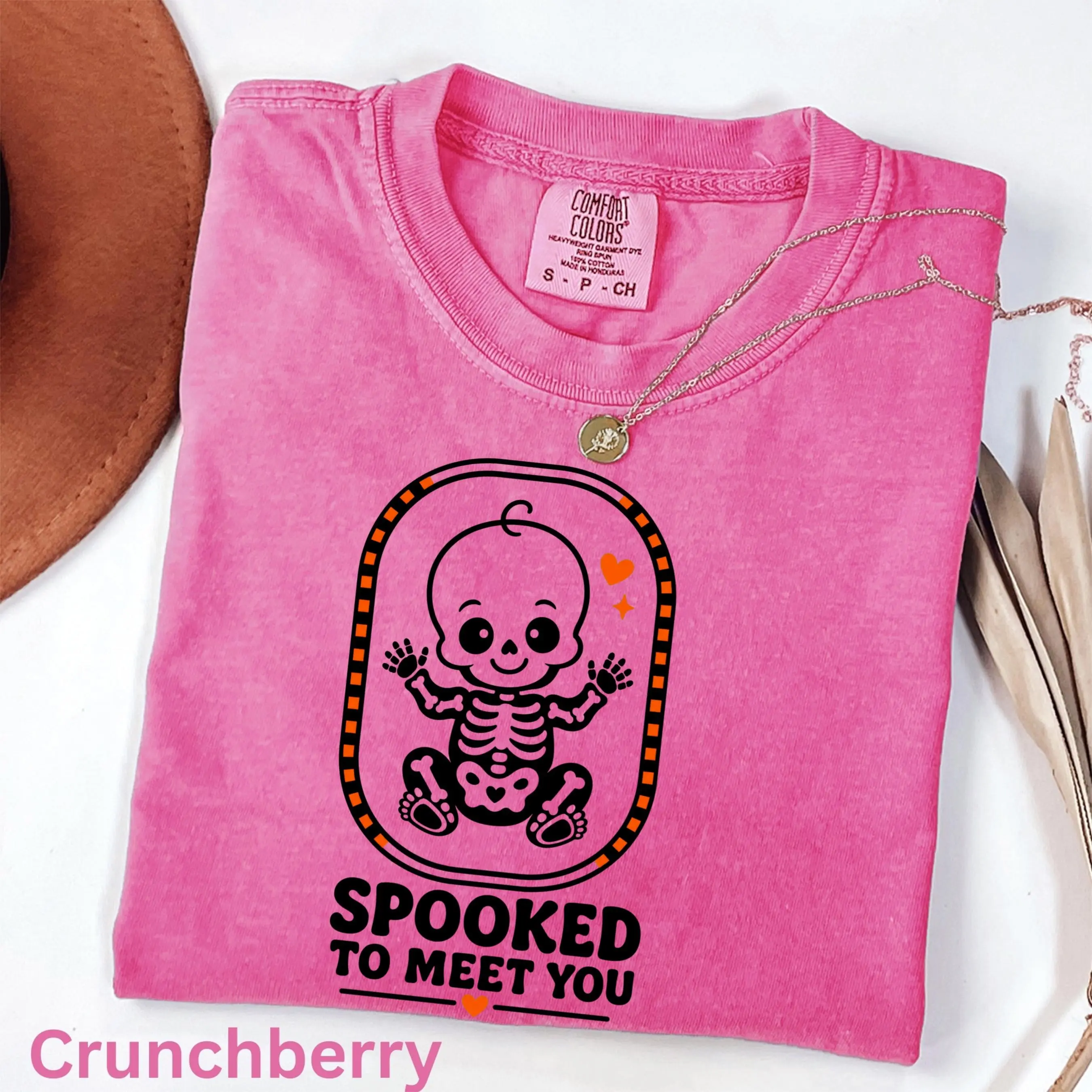 Comfort Colors Halloween Pregnancy Announcement Shirt, Skeleton Baby Reveal Tee, October Mama To Be Gift - photo 5