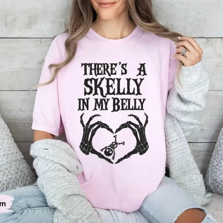 Halloween Pregnancy Announcement Shirt, Spooky Mama Comfort Colors Maternity Tee in Amber - photo 5