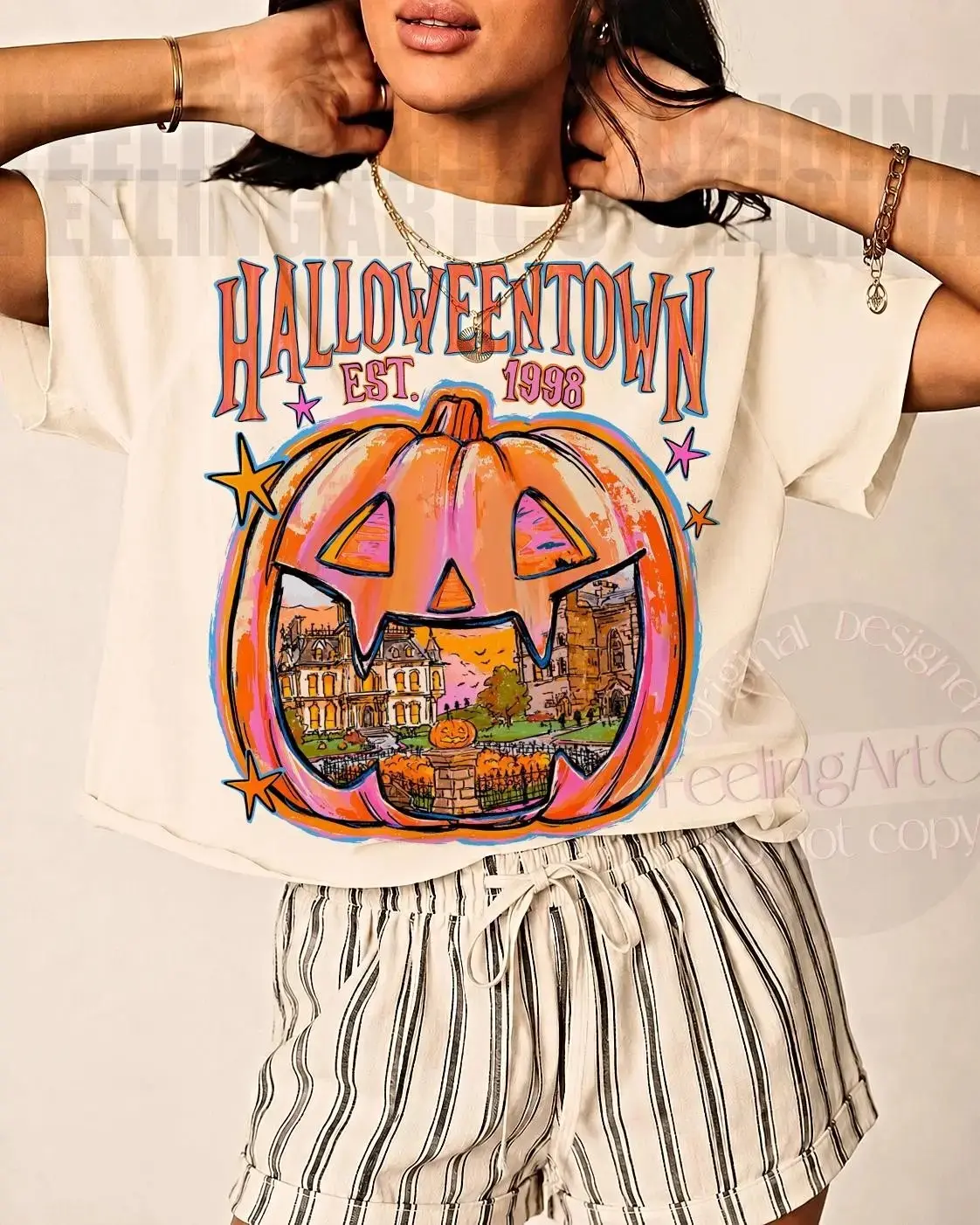Halloween Pumpkin Comfort Colors Shirt for Women, Retro Spooky Season Tee, Preppy Jack O Lantern Autumn Graphic Top