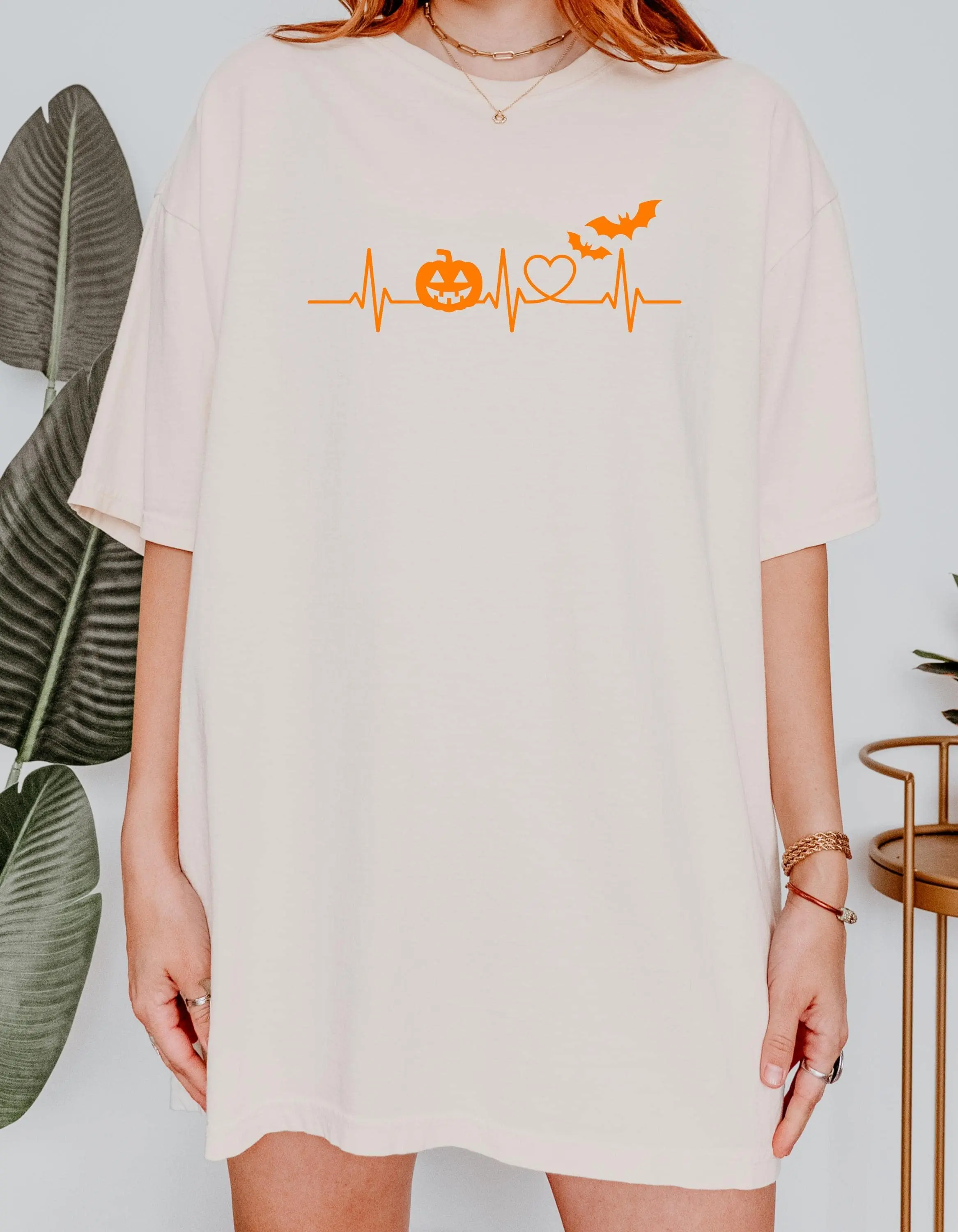Halloween Pumpkin Heartbeat T-Shirt, Funny Fall Gift Tee - photo 2