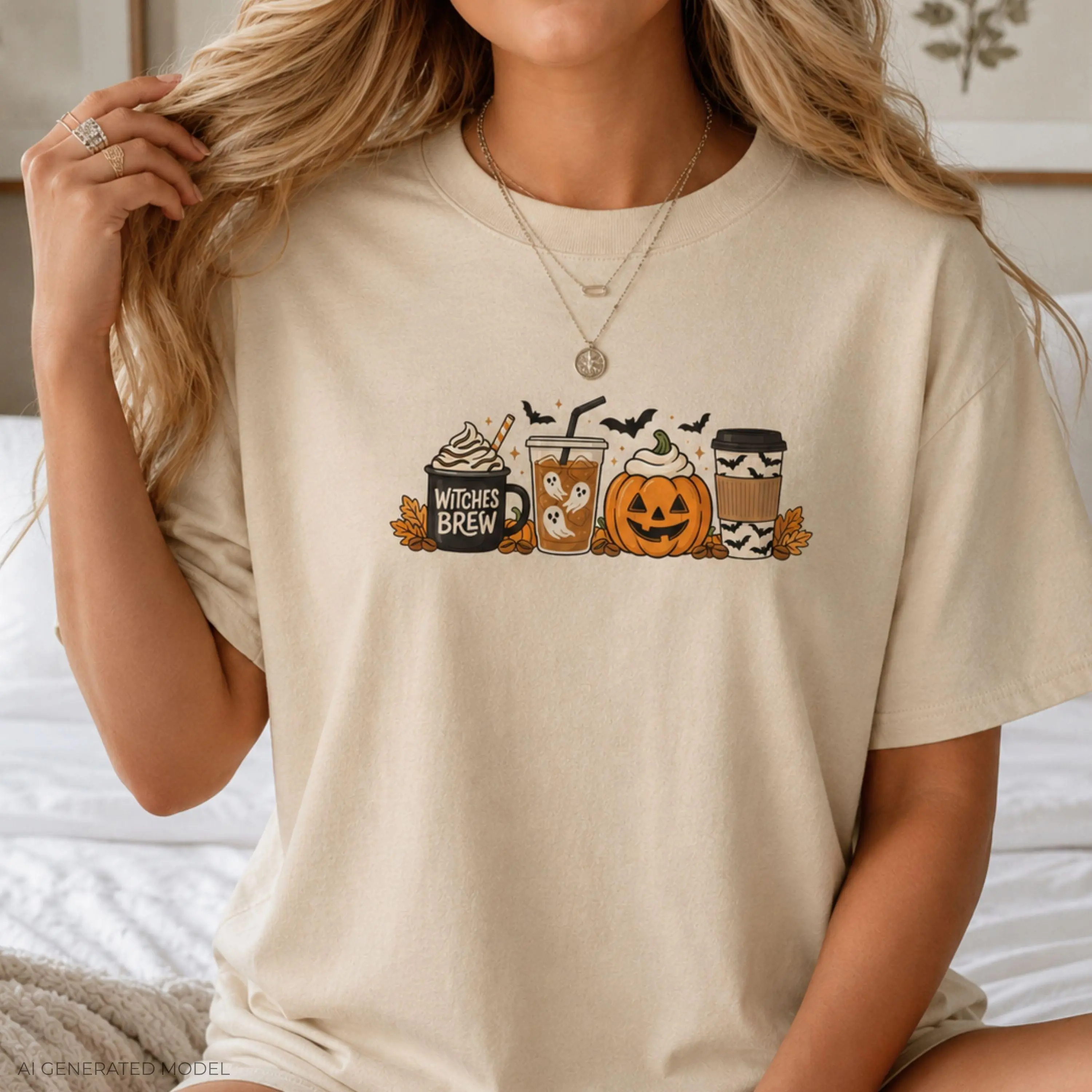 Halloween Pumpkin Latte Lineup T-Shirt for Women, Spooky Coffee Graphic Tee, Cute Fall Autumn Spice Short Sleeve Top - photo 2