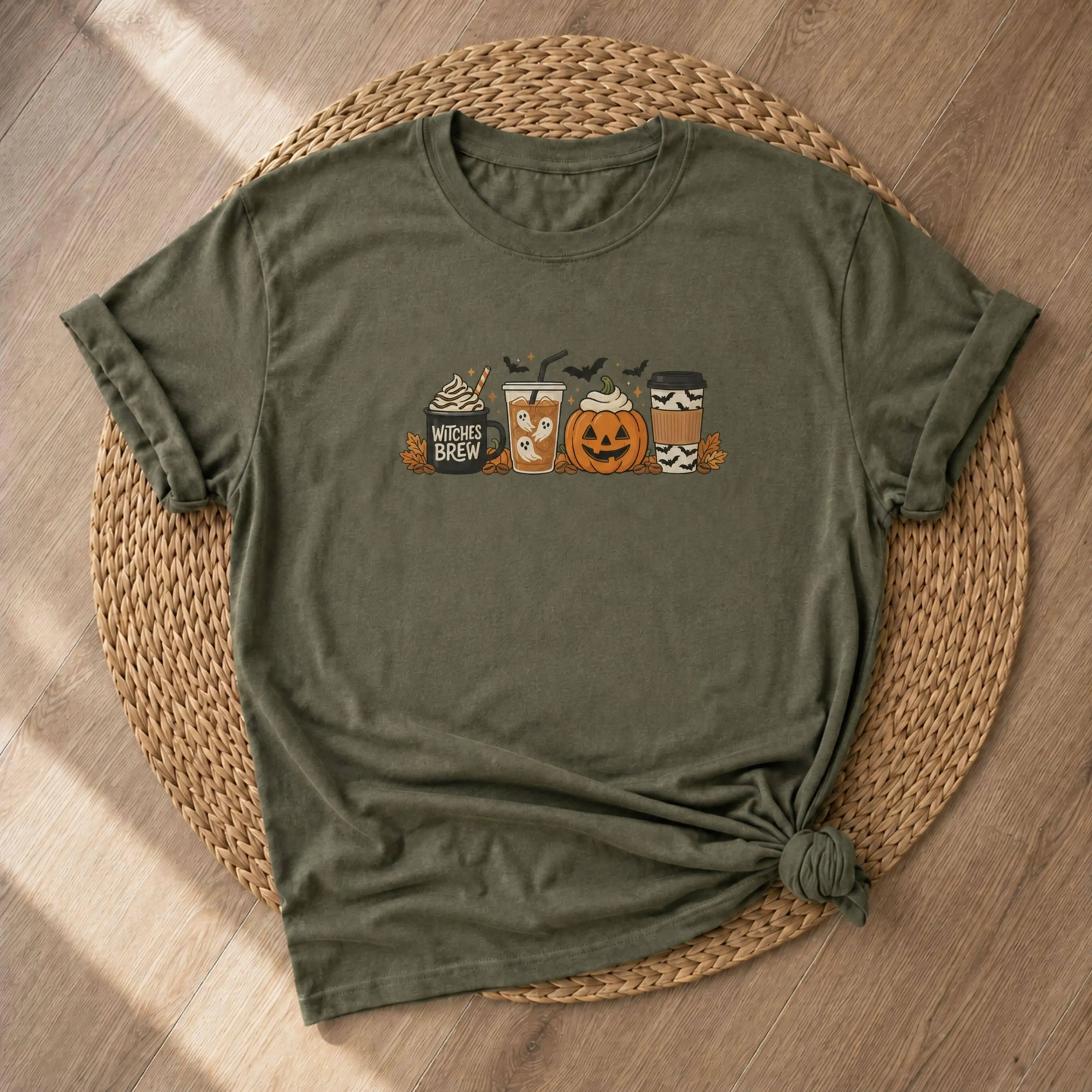 Halloween Pumpkin Latte Lineup T-Shirt for Women, Spooky Coffee Graphic Tee, Cute Fall Autumn Spice Short Sleeve Top - photo 3