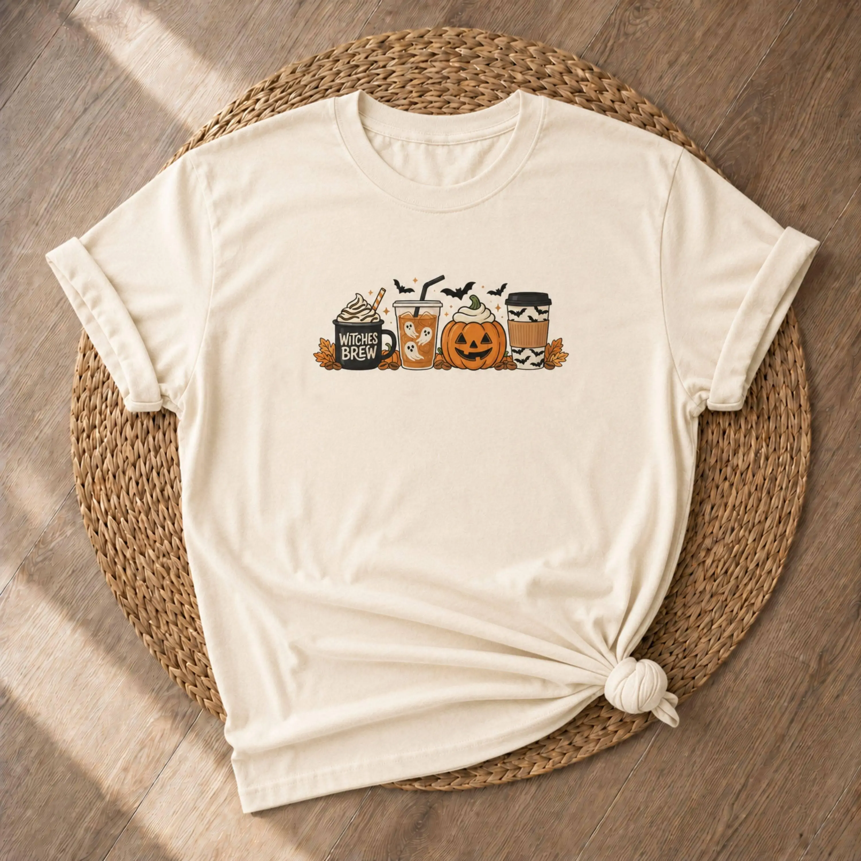 Halloween Pumpkin Latte Lineup T-Shirt for Women, Spooky Coffee Graphic Tee, Cute Fall Autumn Spice Short Sleeve Top - photo 5