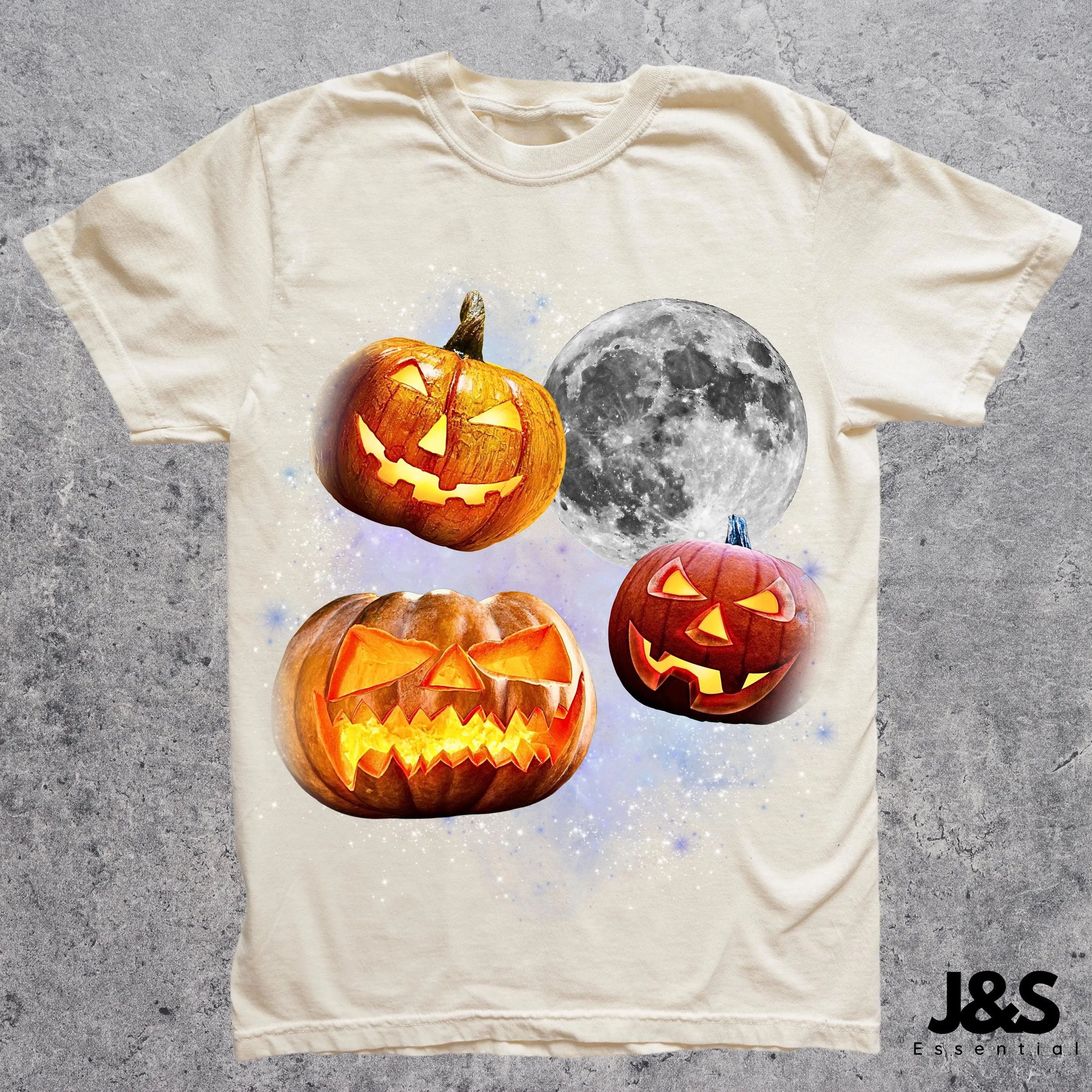 Halloween Pumpkin Retro Graphic T-Shirt, Vintage Moon Funny Oversized Washed Tee - photo 2
