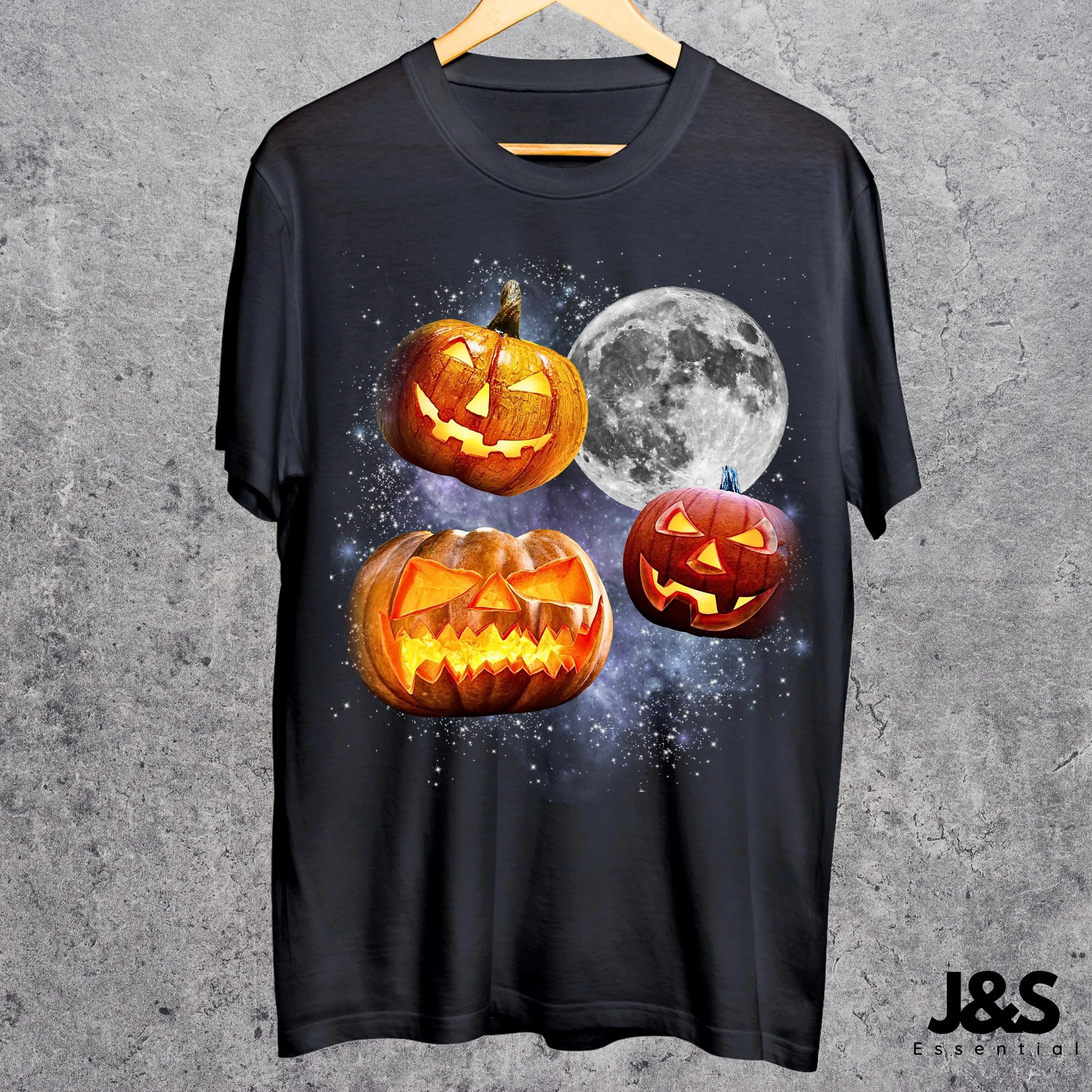 Halloween Pumpkin Retro Graphic T-Shirt, Vintage Moon Funny Oversized Washed Tee - photo 3