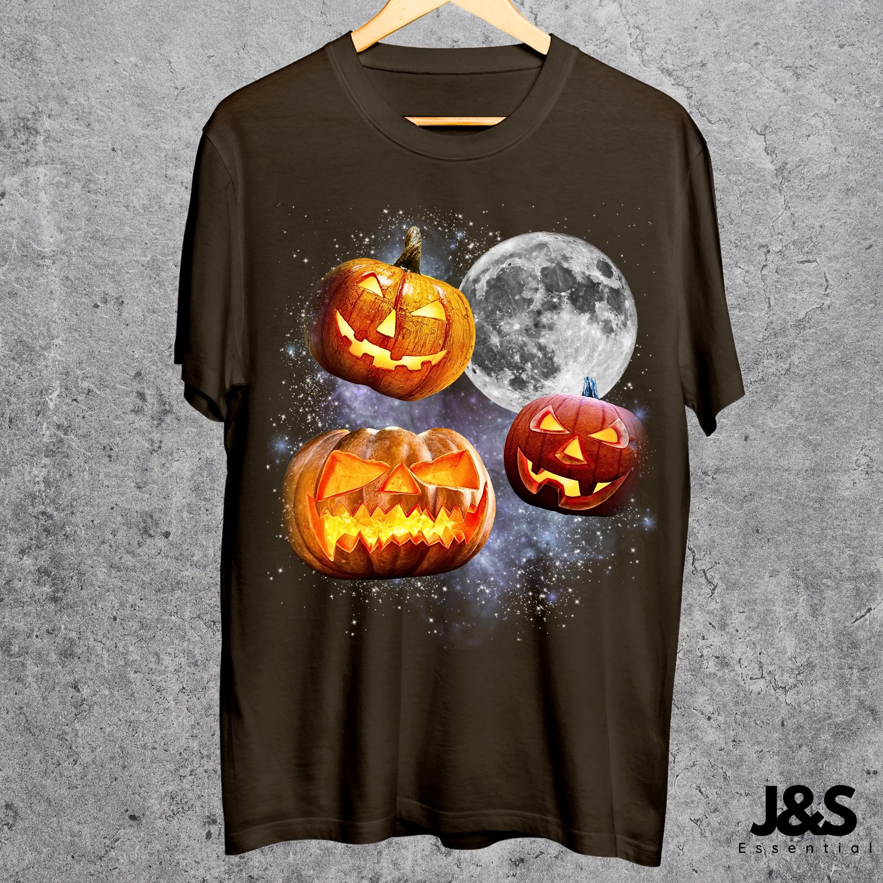 Halloween Pumpkin Retro Graphic T-Shirt, Vintage Moon Funny Oversized Washed Tee - photo 5