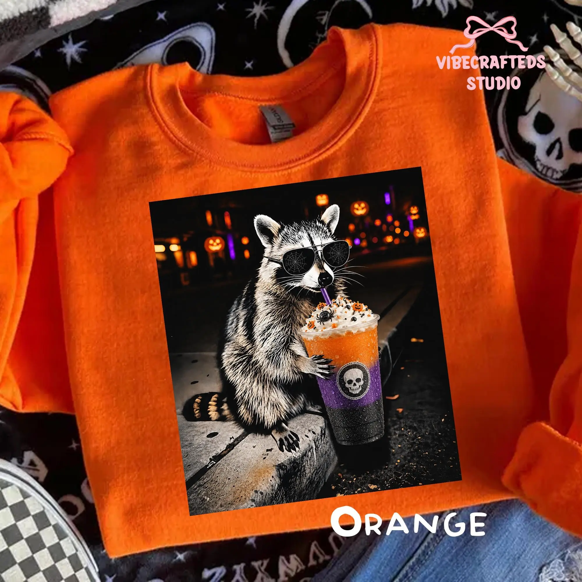 Halloween Raccoon Drinking Coffee Slush Shirt, Funny Spooky Fall Unisex Tee or Sweatshirt - photo 2