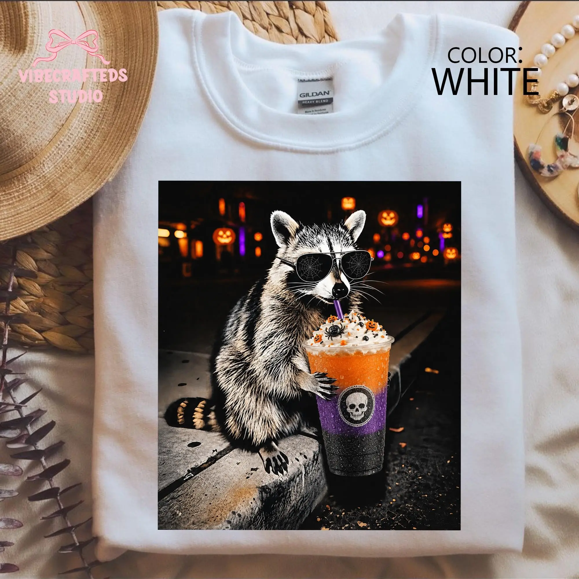 Halloween Raccoon Drinking Coffee Slush Shirt, Funny Spooky Fall Unisex Tee or Sweatshirt - photo 5