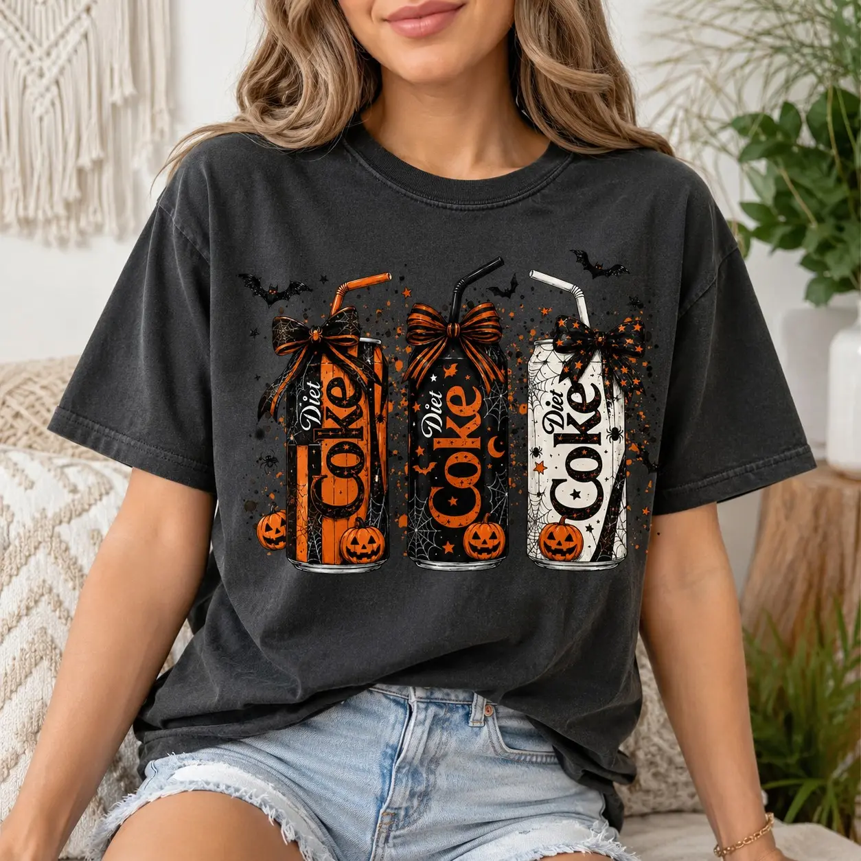 Halloween Soda Can Graphic Tee, Spooky Drink Pumpkin Cute Sublimation Fall Season Shirt