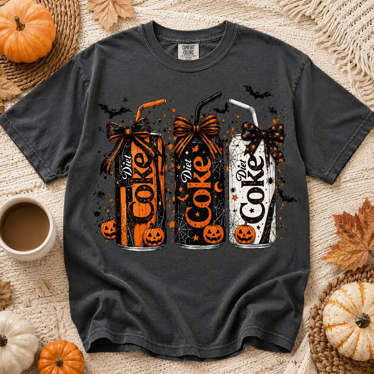 Halloween Soda Can Graphic Tee, Spooky Drink Pumpkin Cute Sublimation Fall Season Shirt - photo 2
