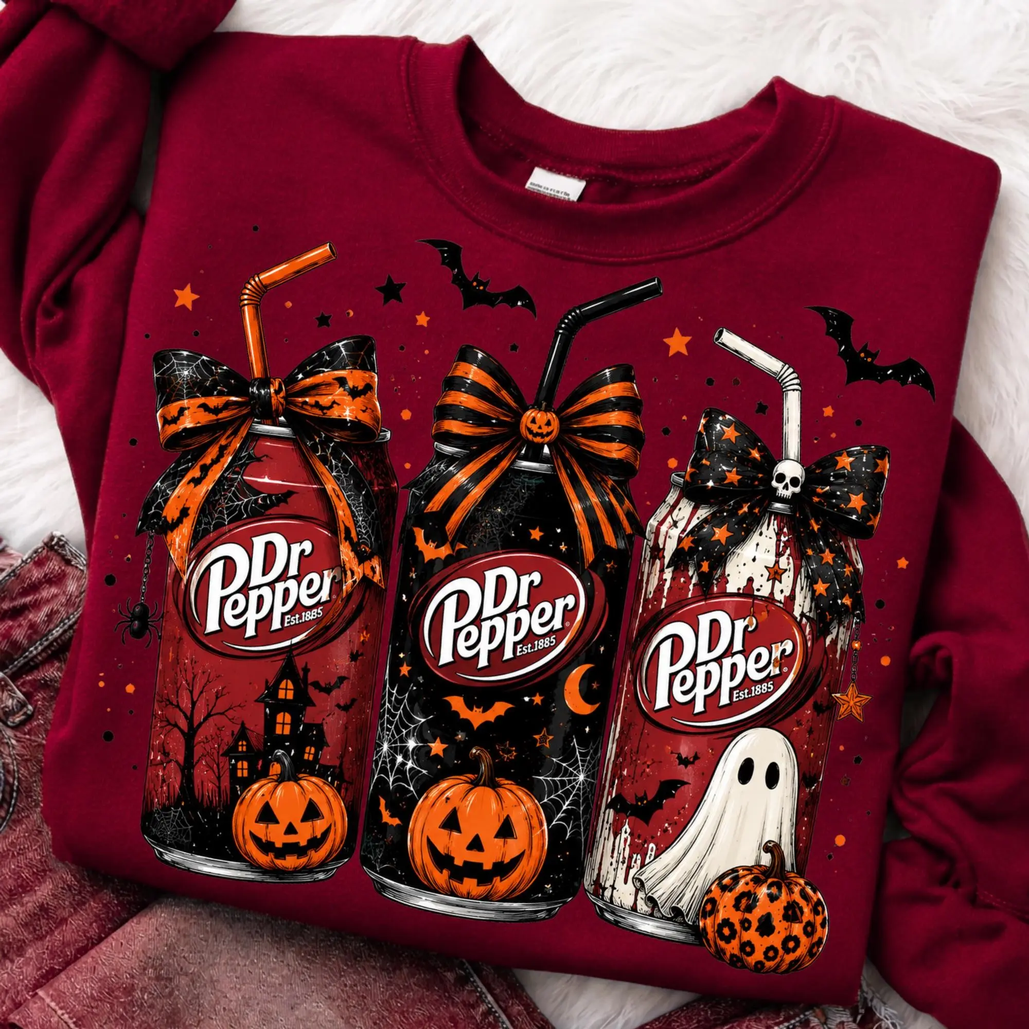 Halloween Soda Can Pullover Sweatshirt, Spooky Drink Pumpkin Graphic Cute Fall Season Crewneck