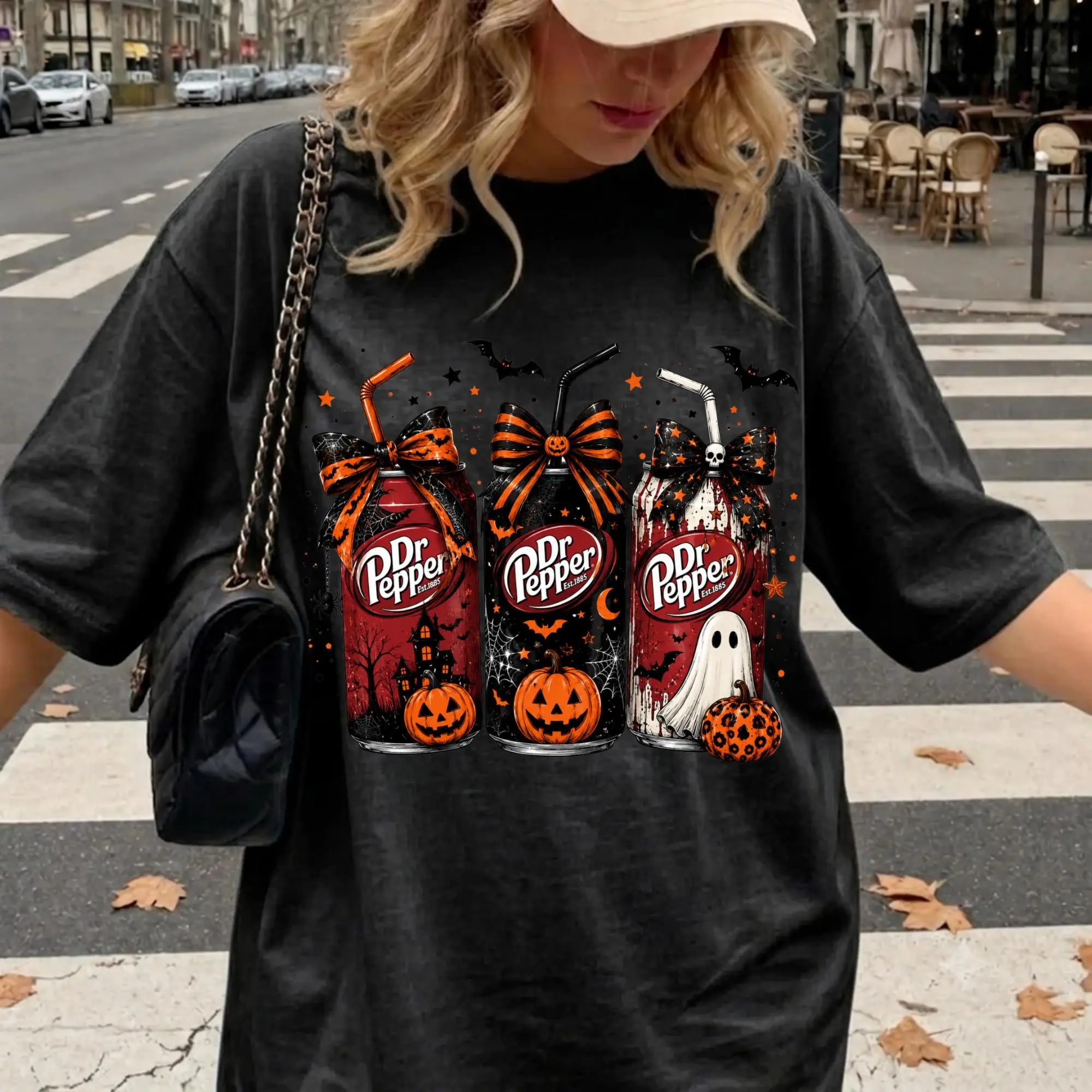 Halloween Soda Can Pullover Sweatshirt, Spooky Drink Pumpkin Graphic Cute Fall Season Crewneck - photo 2