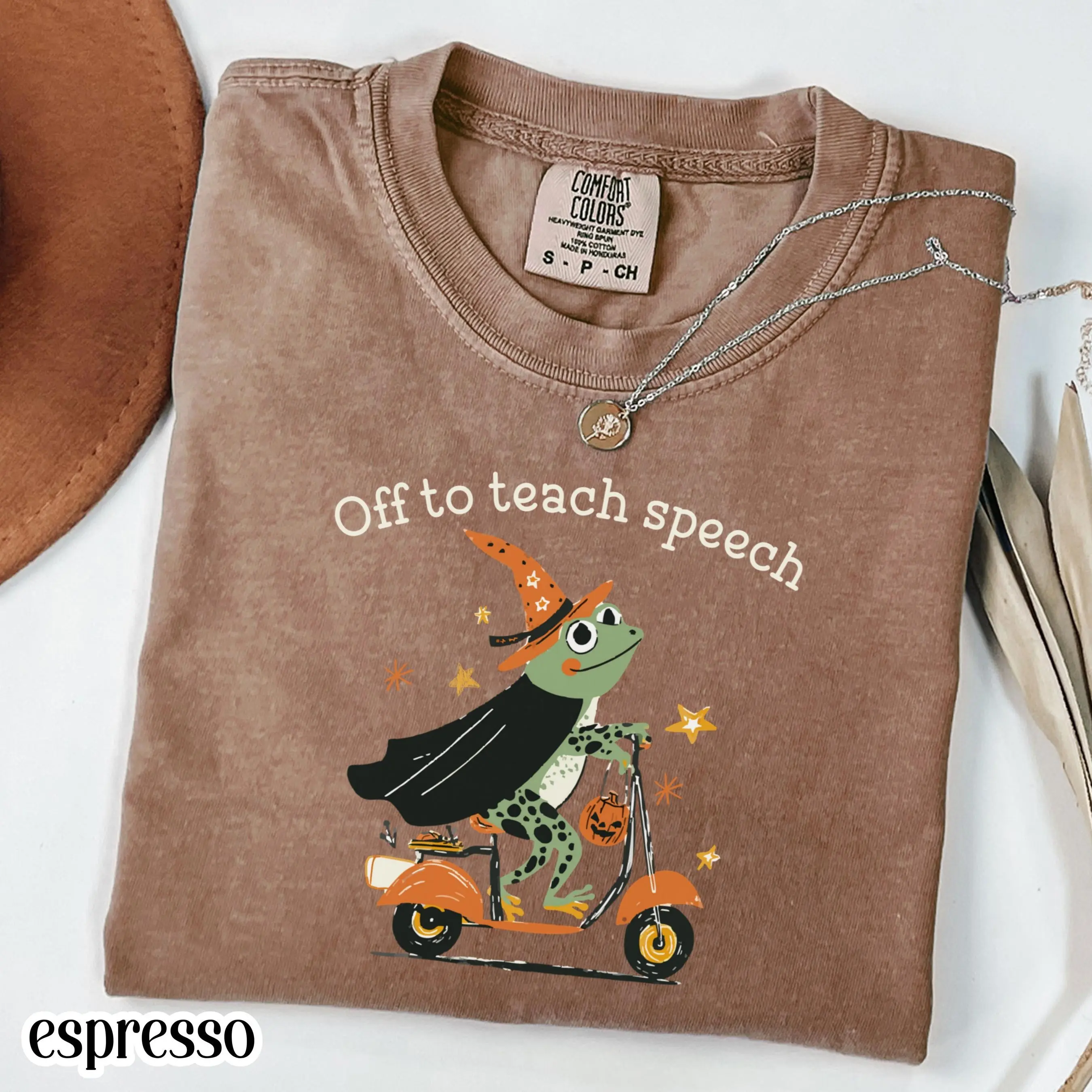 Halloween Speech Therapist Shirt, Comfort Colors SLP Your Words Matter Frog Scooter Tee, Gift For Language Pathologist - photo 2