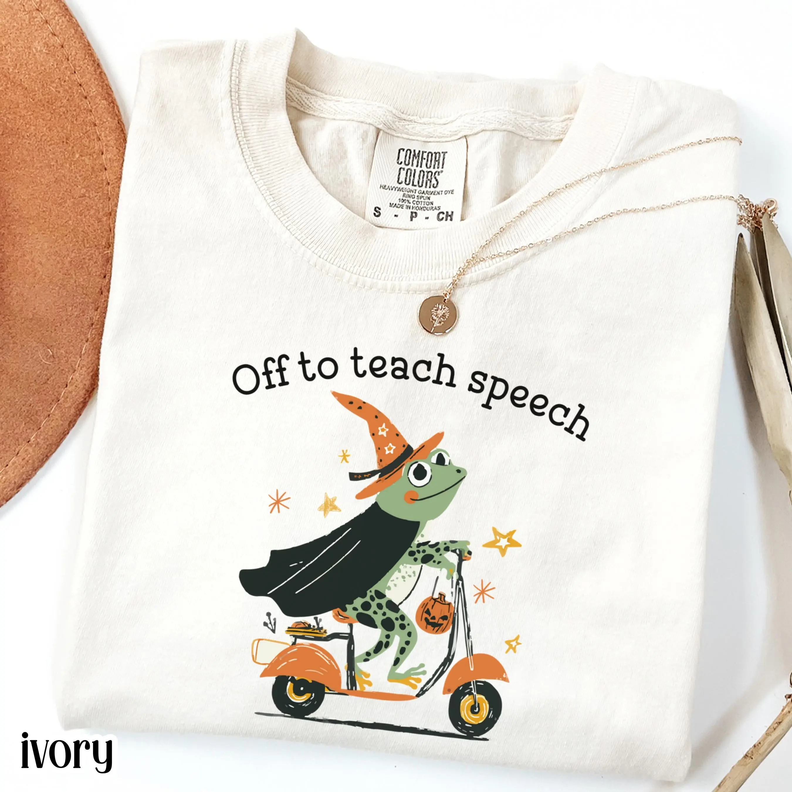 Halloween Speech Therapist Shirt, Comfort Colors SLP Your Words Matter Frog Scooter Tee, Gift For Language Pathologist - photo 3