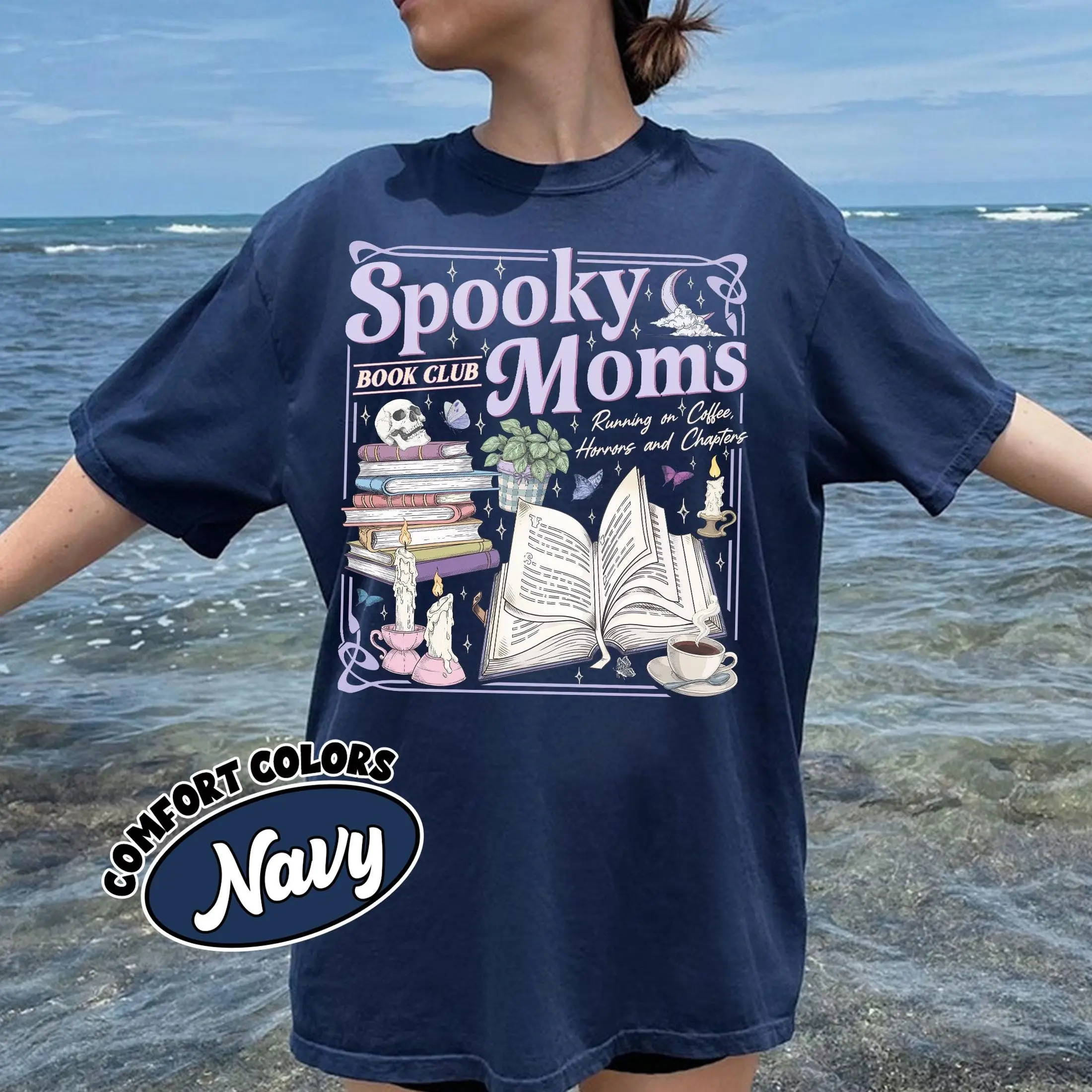 Halloween Spooky Moms Book Club Comfort Colors Shirt, Tired Mom Coffee Lover Fall Reader Bookish Tee Gift - photo 3