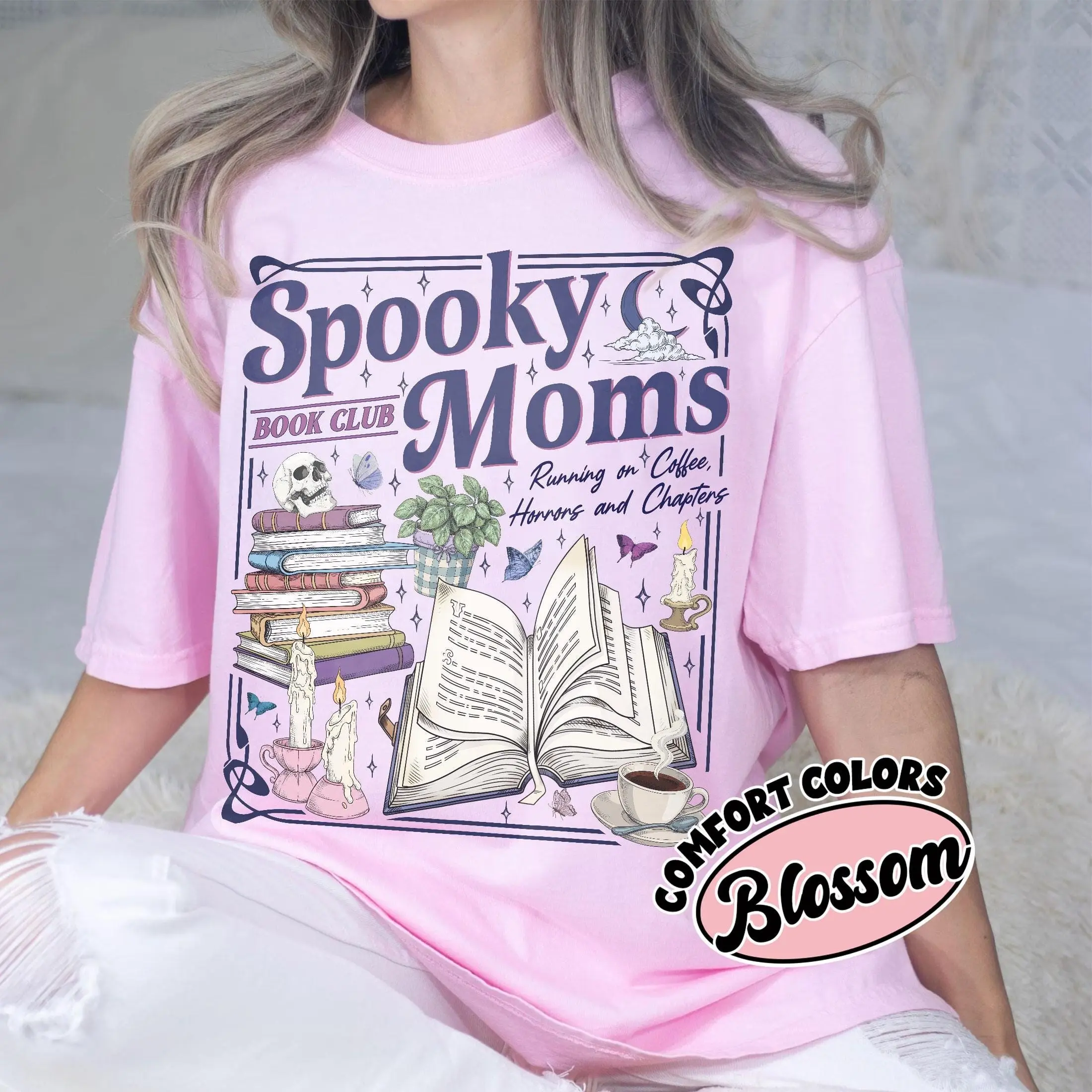 Halloween Spooky Moms Book Club Comfort Colors Shirt, Tired Mom Coffee Lover Fall Reader Bookish Tee Gift - photo 4