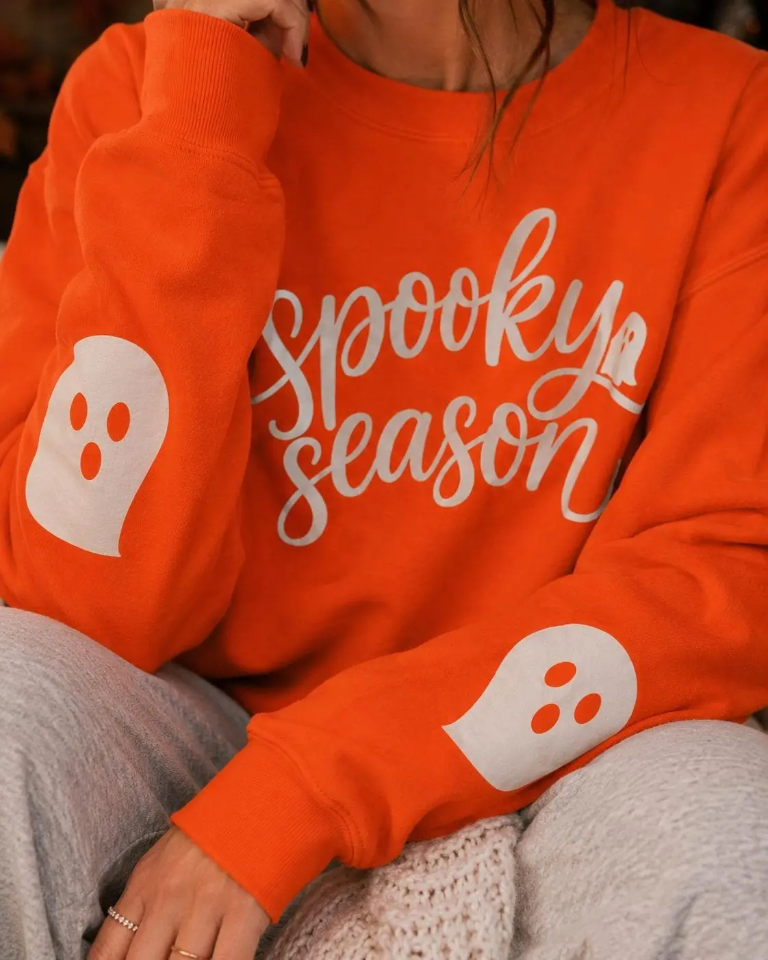 Halloween Spooky Season Sweatshirt with Ghost Crewneck Shirt - photo 2