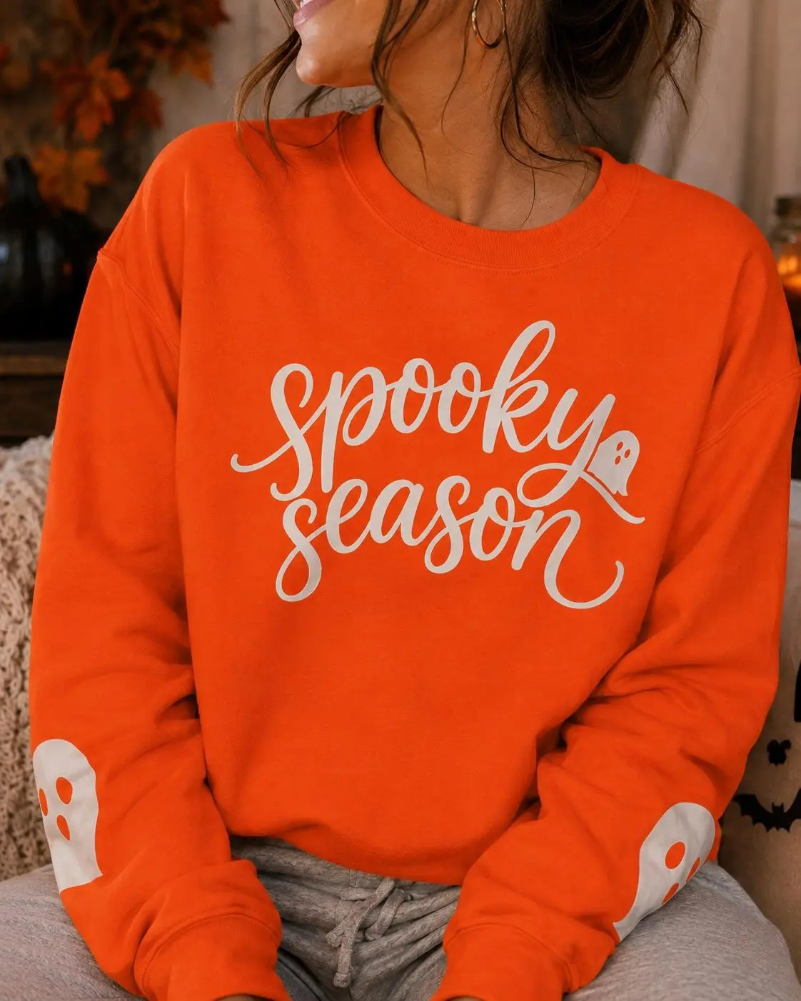 Halloween Spooky Season Sweatshirt with Ghost Crewneck Shirt - photo 4