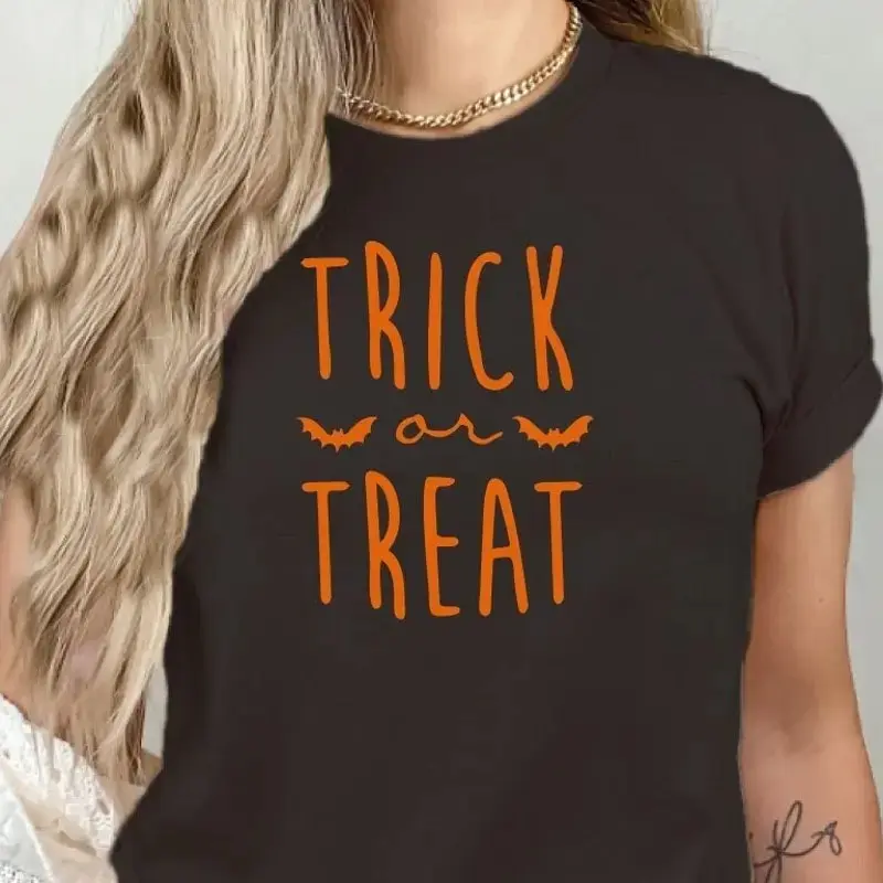 Trick or Treat Halloween T-Shirt for Women, Funny Pumpkin Costume Fall Graphic Tee Gift for Friends - photo 2
