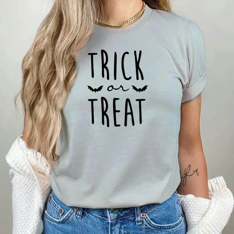Trick or Treat Halloween T-Shirt for Women, Funny Pumpkin Costume Fall Graphic Tee Gift for Friends - photo 4