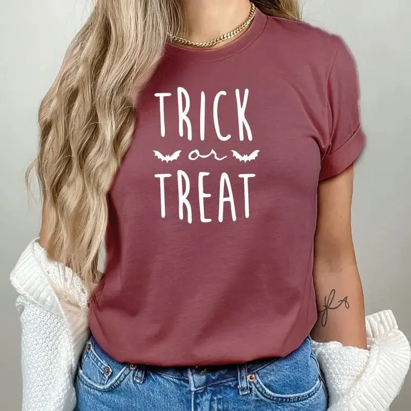 Trick or Treat Halloween T-Shirt for Women, Funny Pumpkin Costume Fall Graphic Tee Gift for Friends - photo 5