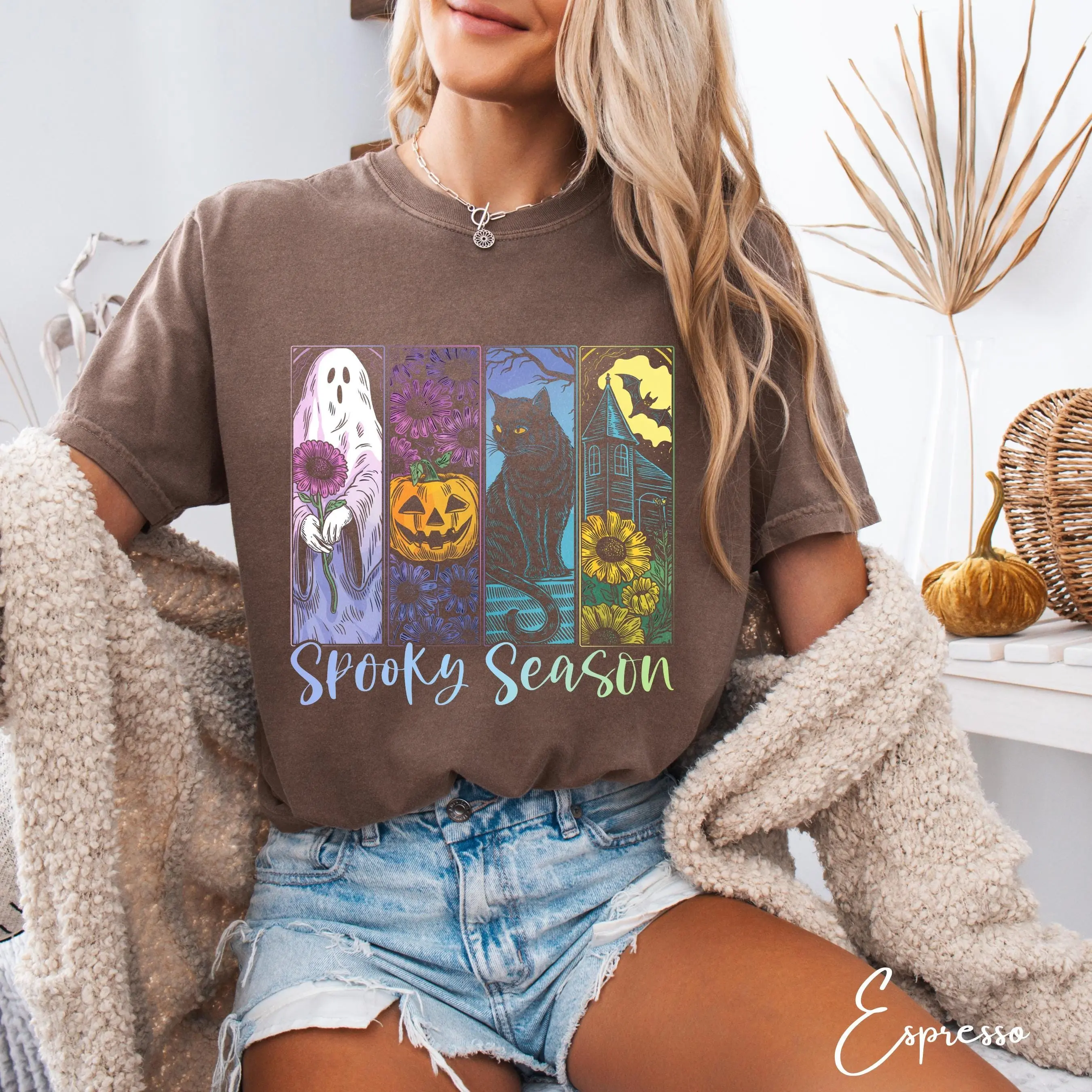 Comfort Colors 1717 Halloween T-Shirt, Ghost Pumpkin Black Cat Bat Spooky Season Fall Tee Gift - photo 3