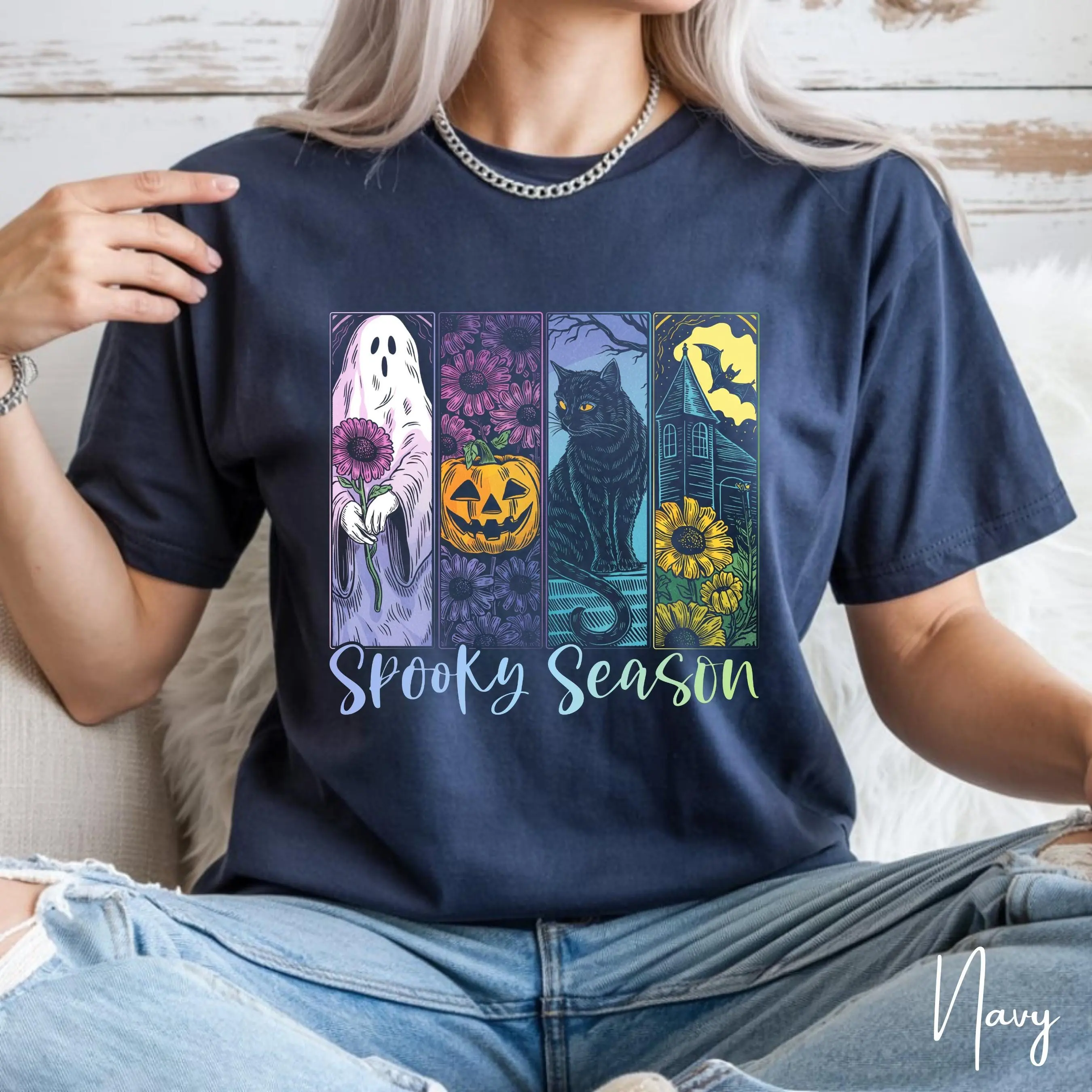 Comfort Colors 1717 Halloween T-Shirt, Ghost Pumpkin Black Cat Bat Spooky Season Fall Tee Gift - photo 4