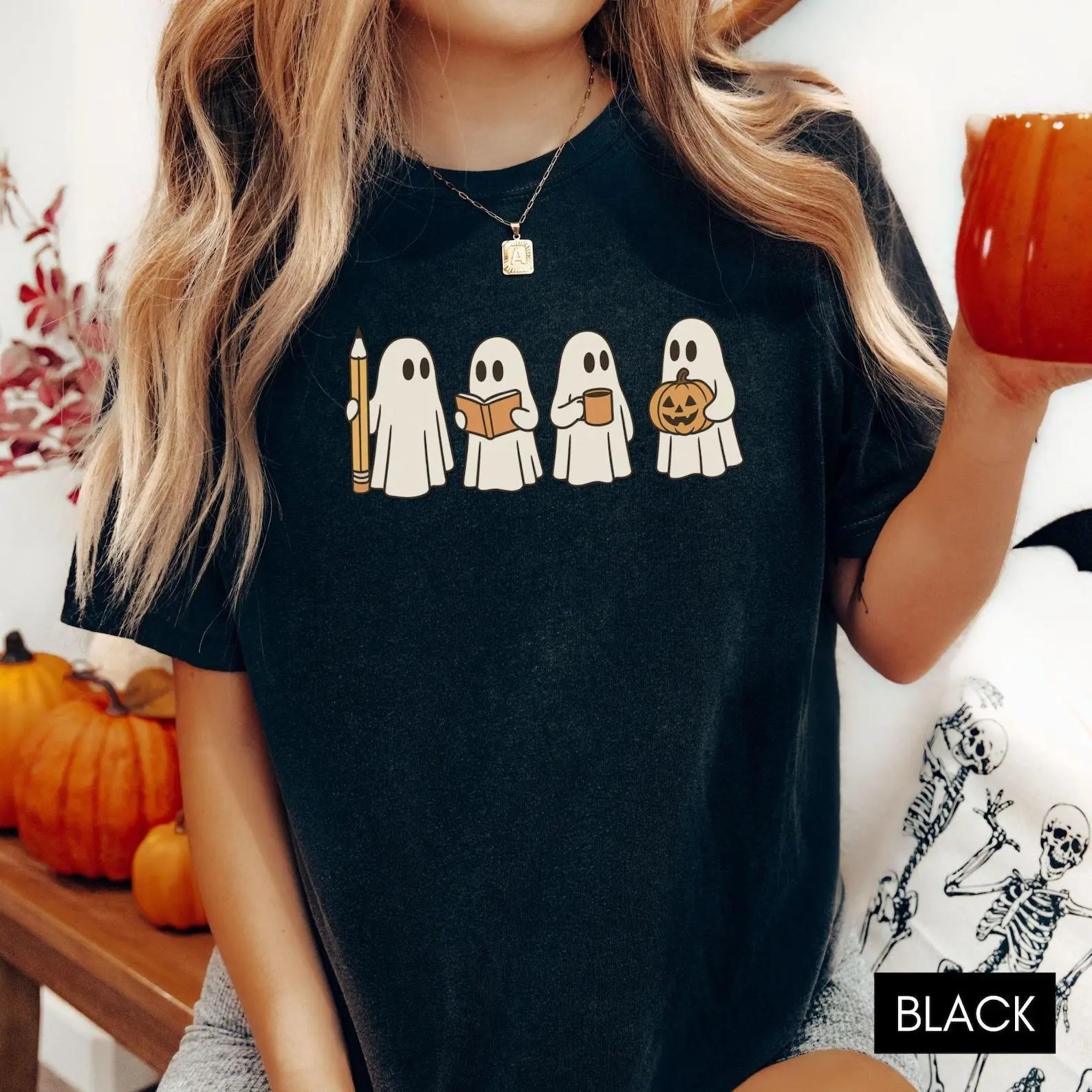 Halloween Teacher Shirt Comfort Colors, Spooky Ghost Graphic Tee, Fall Autumn Gift for Teachers - photo 3