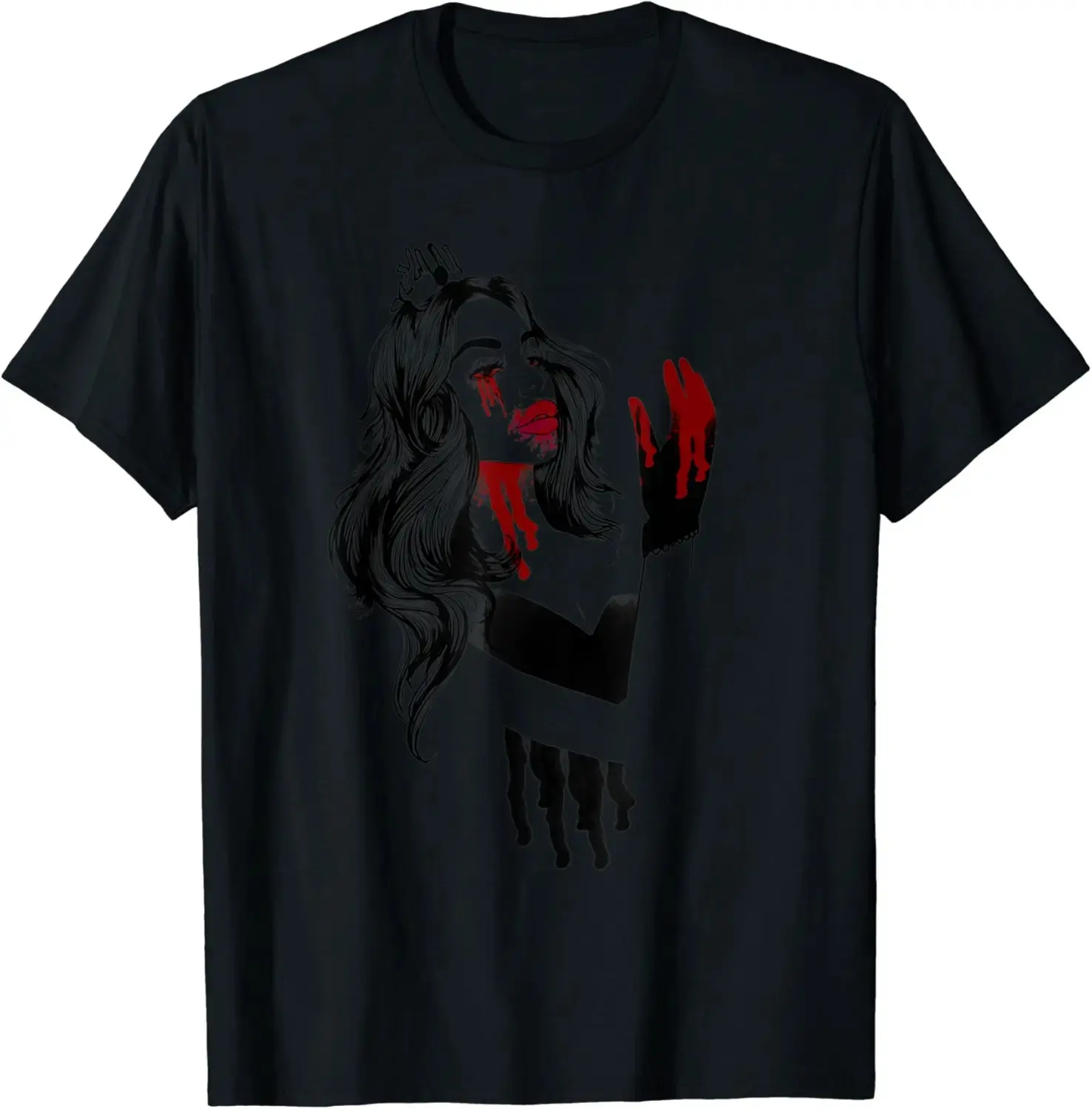 Halloween Vampire Cartoon Girl Blood Princess T-Shirt for Women, Cute Spooky Bite Costume Graphic Tee, Casual Fall Short Sleeve Top