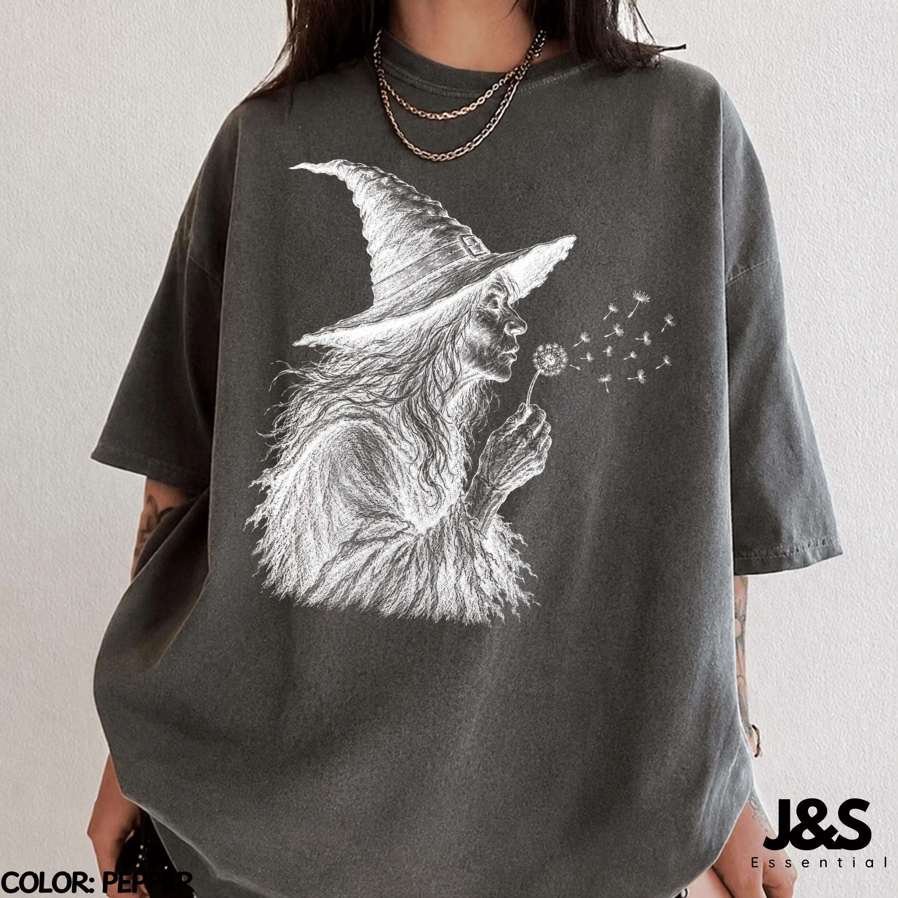 Halloween Witch Comfort Colors T-Shirt, Vintage Gothic Graphic Tee, Dark Academia Aesthetic Gift